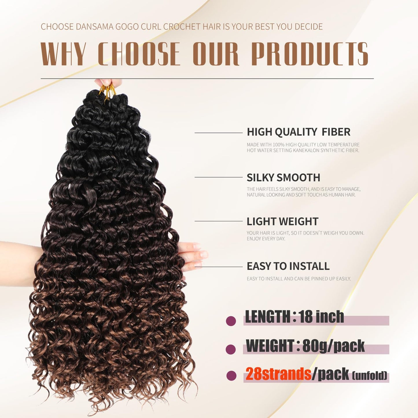 Dansama GoGo Curl Crochet Hair 18 Inch Curly Crochet Hair, Ocean Wave Crochet Hair Water Wave Synthetic Braiding Hair Extensions for Black Women (18 inch (Pack of 6), 1B/4/30)