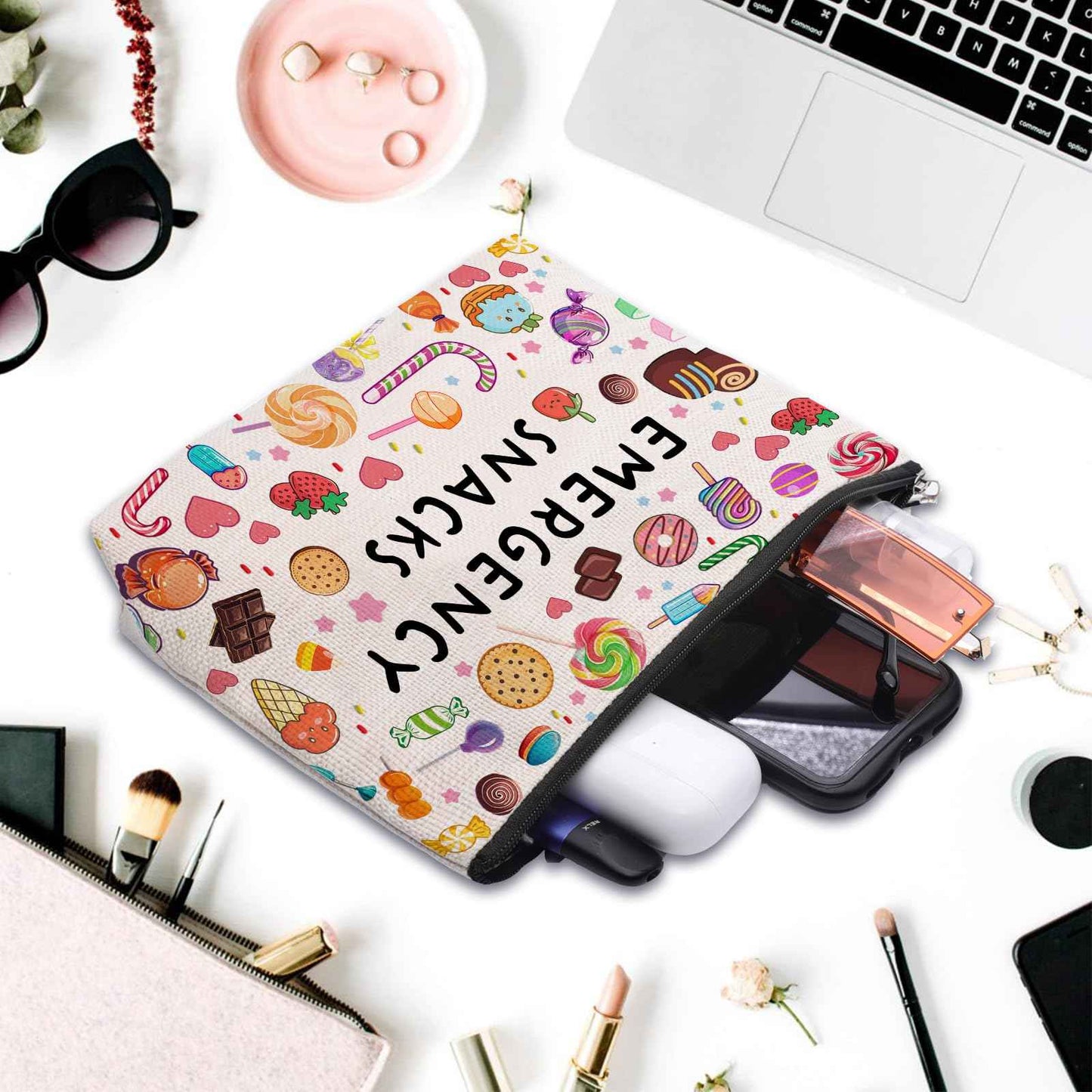 CEASQVAA Snack Bags, Emergency Food Bag Packing Cubes for Women Trip Gifts Favors Travel Bag Essentials, Emergency Snacks Gifts for Her Makeup Cosmetic Bag Pouch Purse