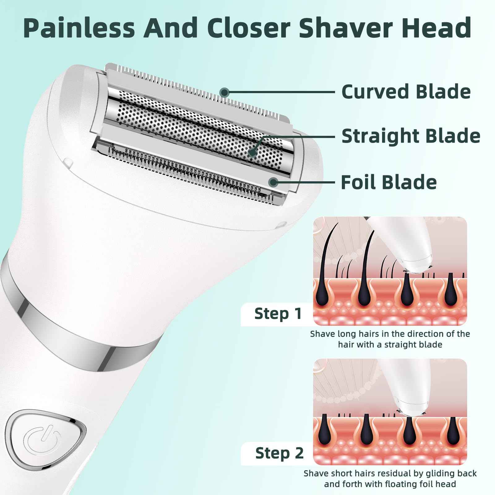 Bilitase Bikini Trimmer for Women,3-in-1 Electric Shaver for Women,Rechargeable Painless Pubic&Facial Razor for Sensitive Skin,Lip,Arms,Legs with LED Display (Gradient Green)