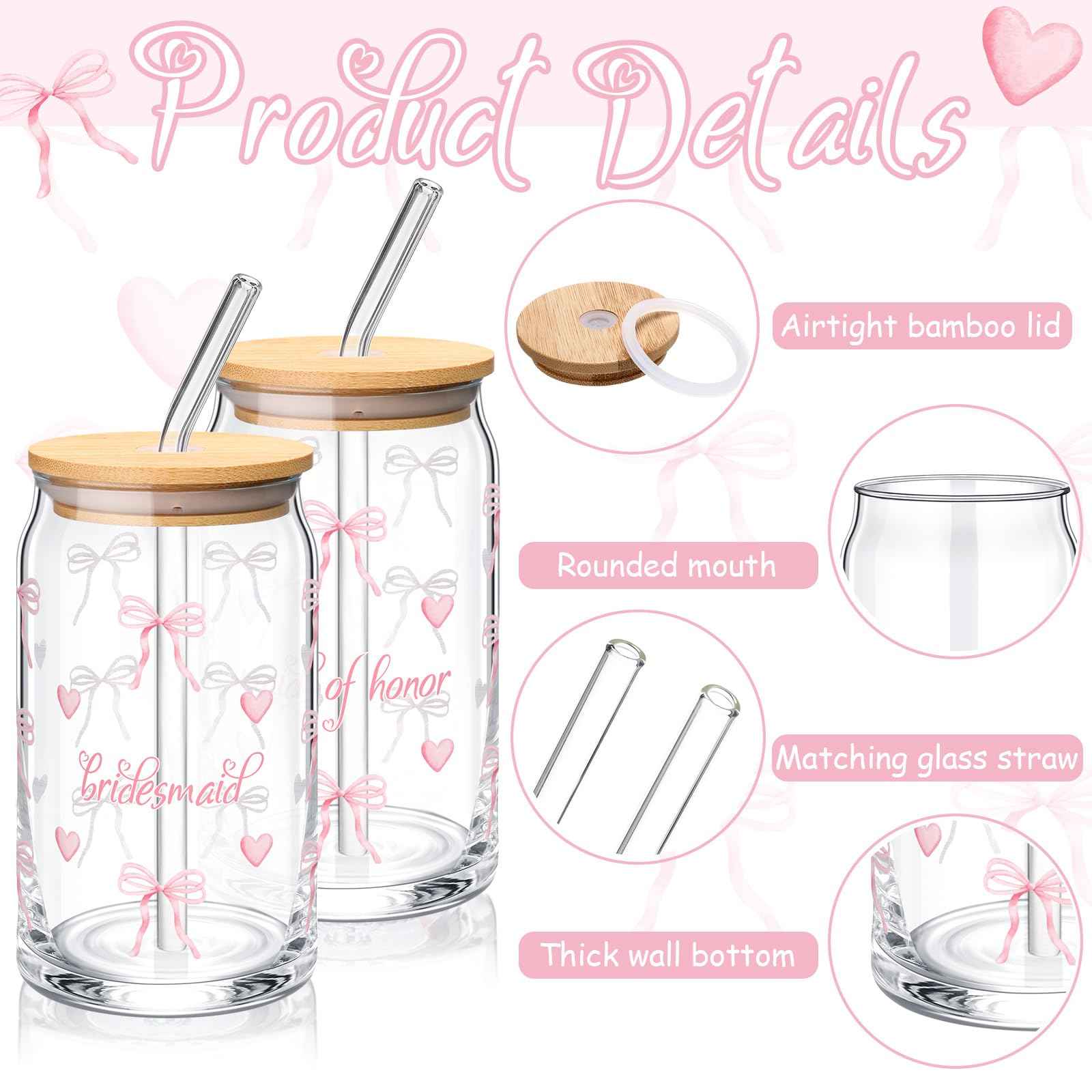 Meanplan 40 Pcs Bridesmaid Proposal Gift Box Set Bridal Shower Favor Wedding Bride Bachelorette Party Return Gift, Glass Cup Cosmetic Bag Scrunchies Hairpin Invited Card Envelope (Maid of Honor)