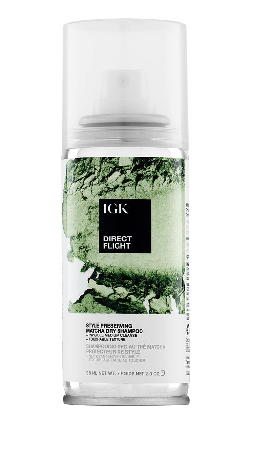 IGK DIRECT FLIGHT Multi-Tasking Matcha Dry Shampoo Travel | Light Cleanse + Style Preserving | Vegan + Cruelty Free | 2 Oz