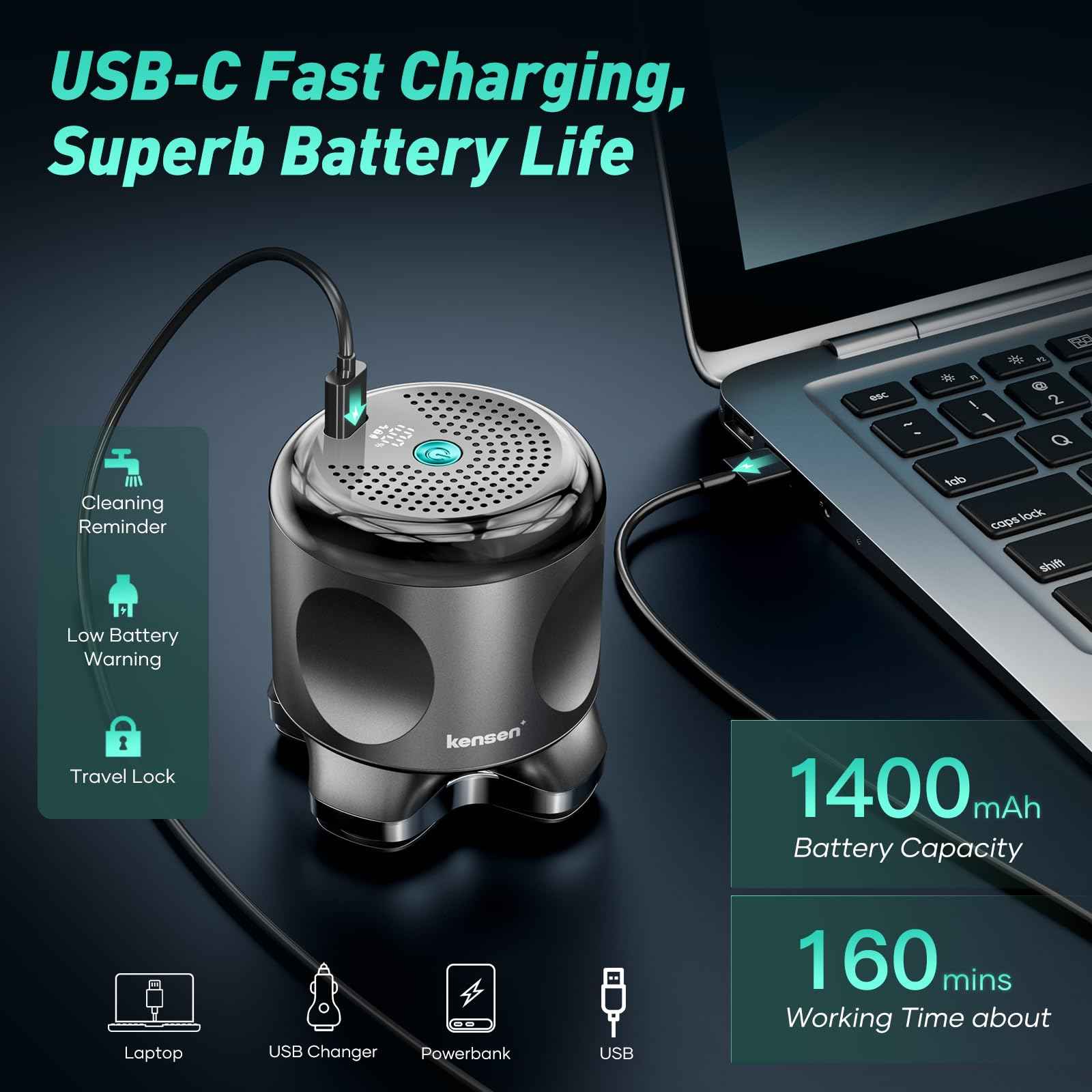 5D Head Shavers for Bald Men - Kensen 2025 Upgraded Large Hair Chamber Bald Head Shavers for Men, Best Head Razors for Bald Mens Waterproof USB-C Rechageable 160min Use for Home Office Travel Gift