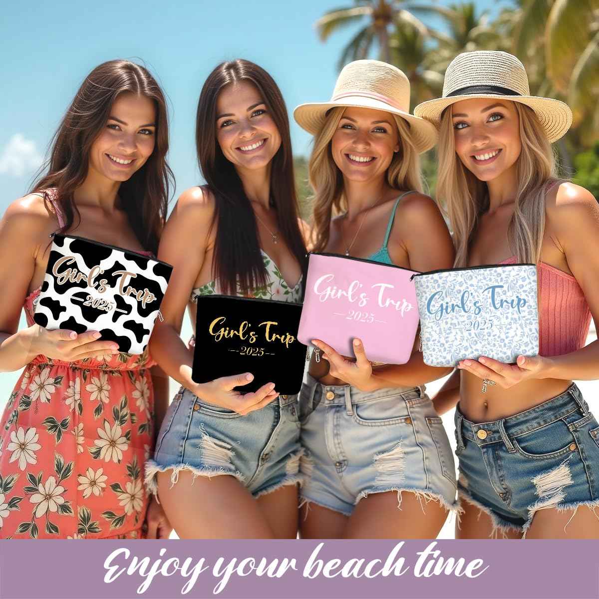 4-in-1 Girls Trip Favors - Weekend Gifts for Women - Makeup Bag & Cosmetic Bags - Weekender Bag for Christmas Vacation