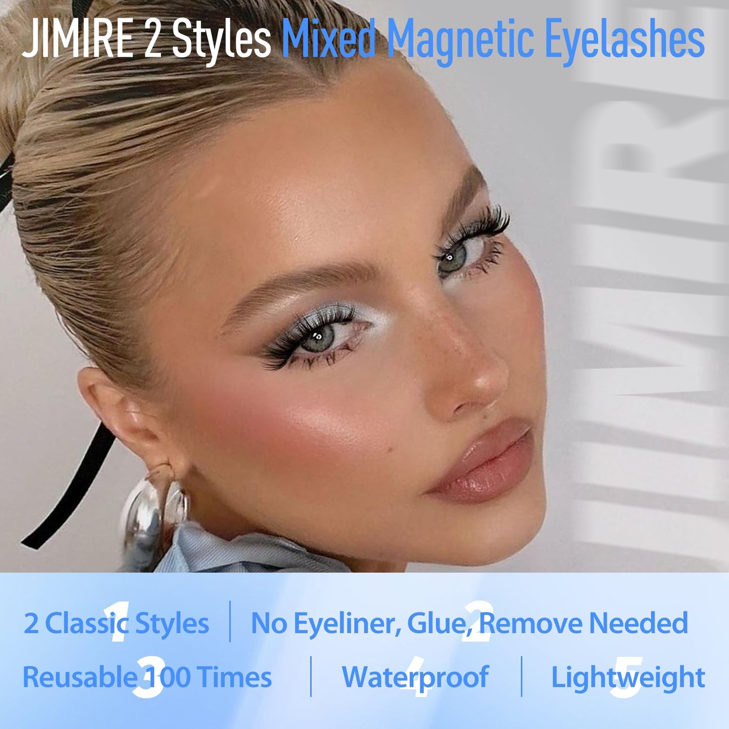 Magnetic Eyelashes Natural Look Cat Eye Wispy Magnetic Lashes with Applicator Reusable Magnetic Eyelashes without Eyeliner No Glue Needed Magnetic Lashes 2 Styles Mix Clear Band Eyelashes by JIMIRE