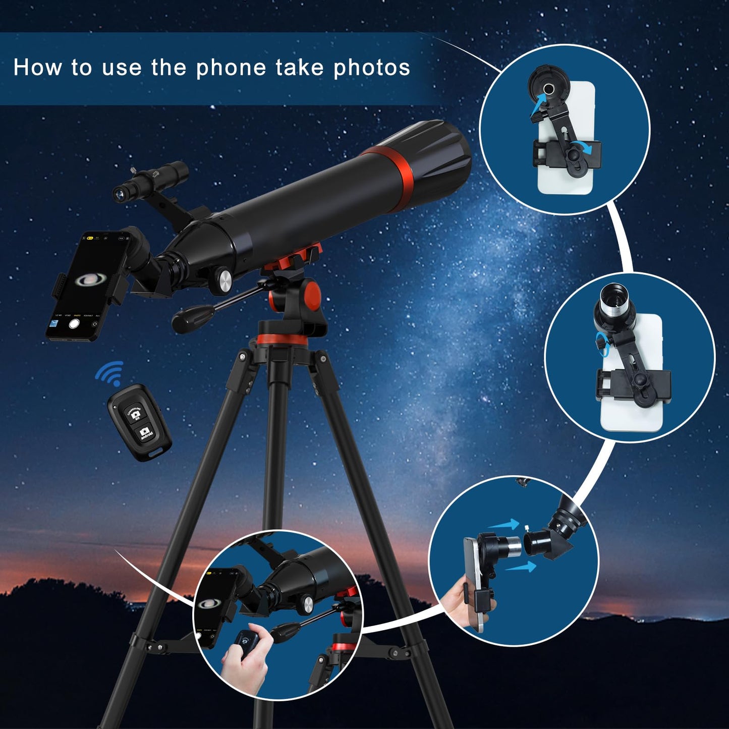 Telescope 90mm Aperture 800mm Telescope for Adults with High Powered, Refractor Telescopes for Kids & Beginners, Multi-Coated High Transmission AZ Mount Portable Telescope Includes Carry Bag