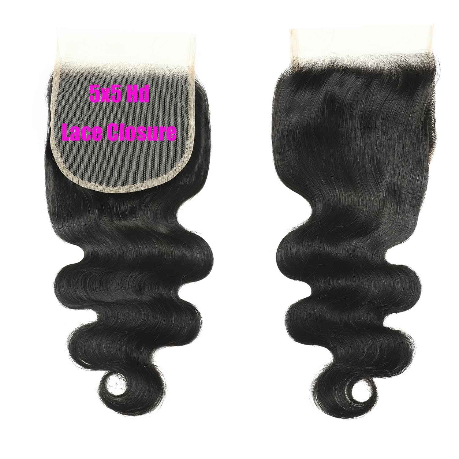 18Inch Body Wave Hair Closure Invisible Lace 5x5 Hd Lace Closure Human Hair 150% Density Real Transparent Lace Closure Virgin Remy Human Hair Frontal Closure Pre Plucked Natural Black