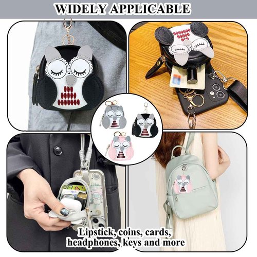 3 PCS Owl Mini Backpack Keychain Cute Cosmetic Bag PU Leather Makeup Bag Key Pocket Lipstick Bag for Women Coin Purse Wallet Card Holder Data Cable Organizer Zipper Pouch Portable Travel Storage Bag