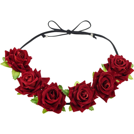 Lystaii Rose Headband Red Rose Flower Crown Woodland Hair Wreath for Valentines's Day Halloween Festival Cosplay