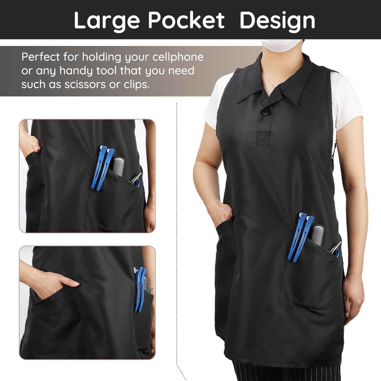 Segbeauty 2pcs Black Hair Stylist Apron for Salon, Barber Cape Hairdresser Vest Apron with Pockets, Hairstylist Aprons for Women Men, Hair Stylist Essentials Supplies Must Haves Work Aprons Medium