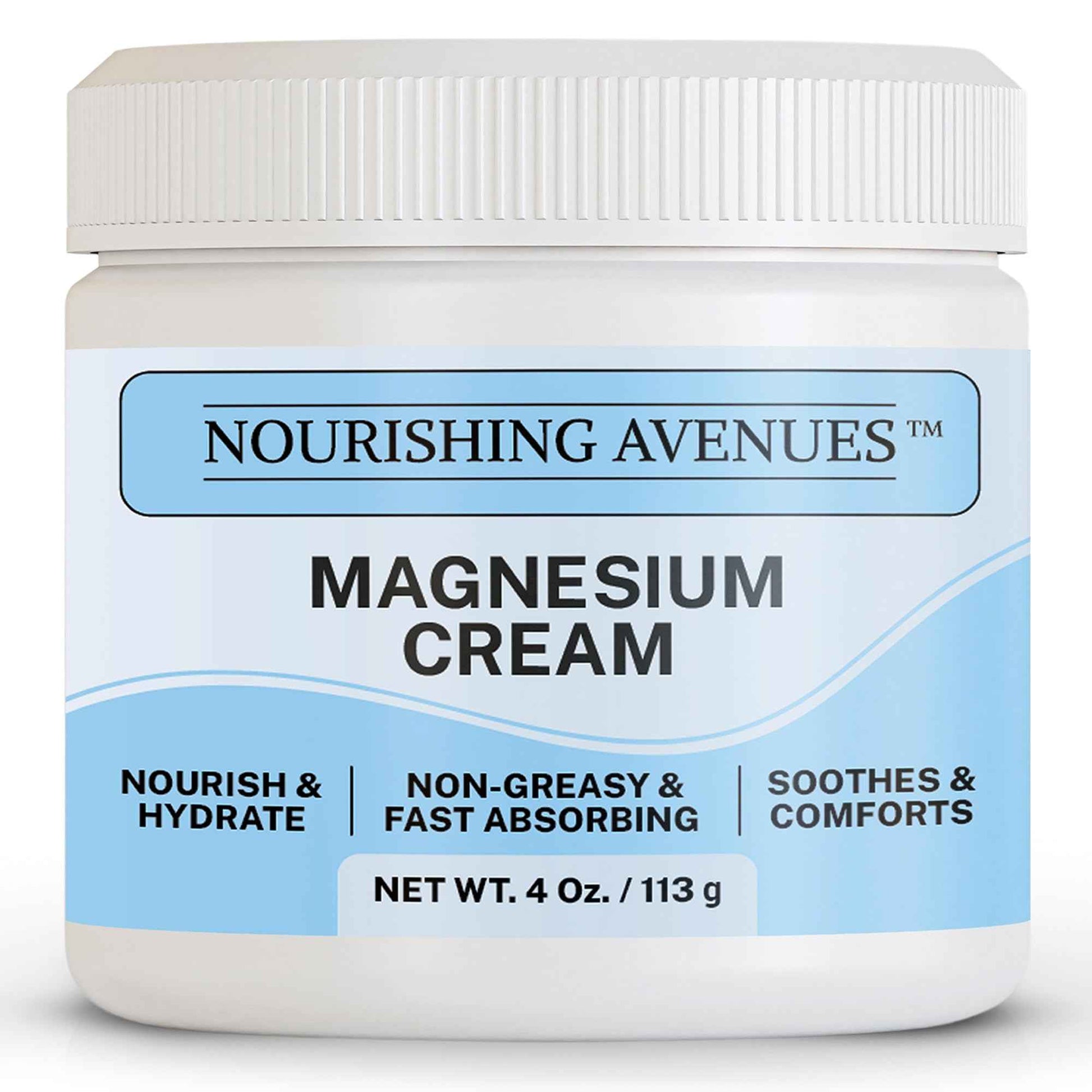 NOURISHING AVENUES Magnesium Cream - Natural Magnesium Cream for Skin Care of Body, Legs & Feet - Non-Greasy - Unscented Formula for Nighttime – Hydrating Topical Moisturizer 4 Oz