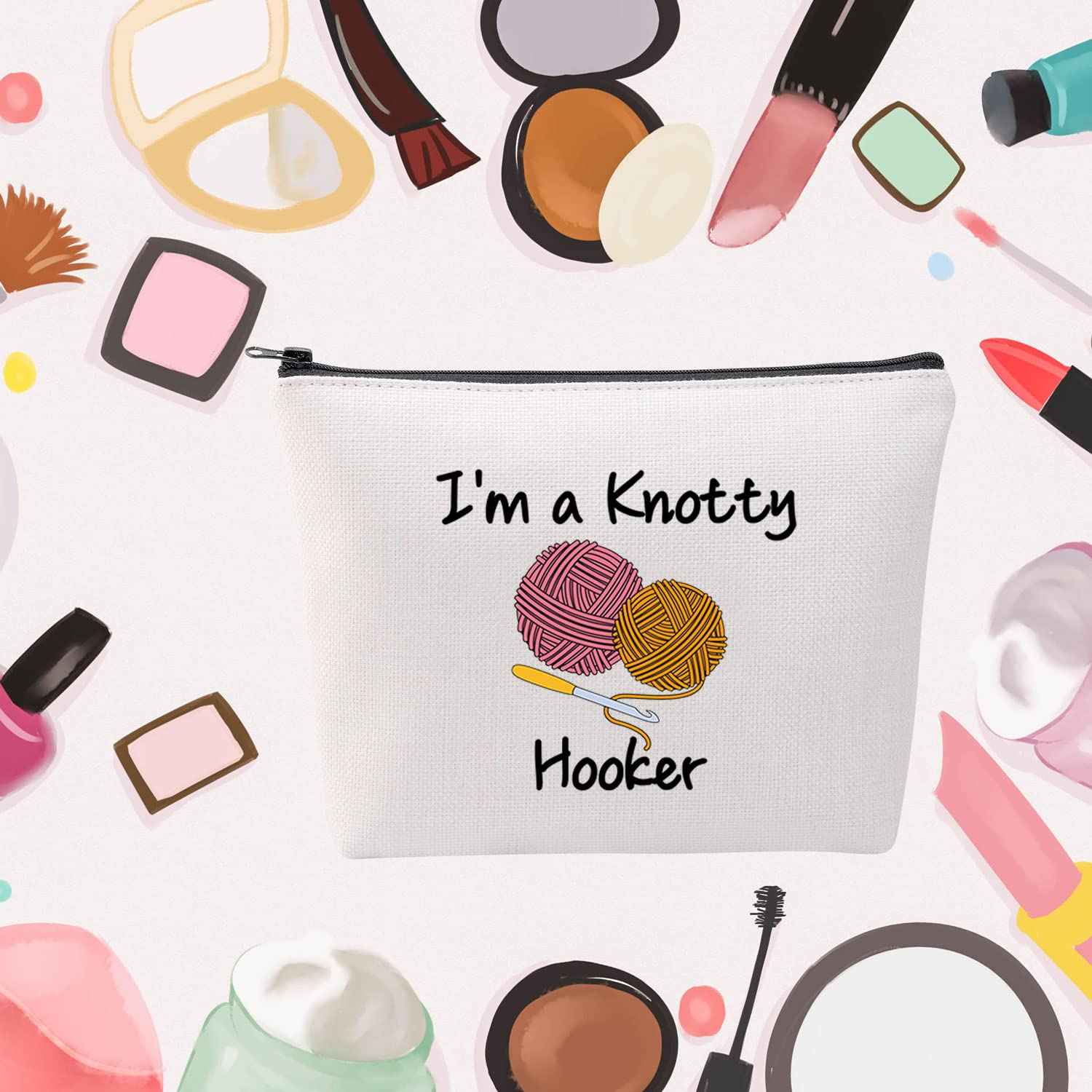 MNIGIU Yarn Crocheter Gift Funny Crochet Cosmetic Bag Crocheting Bag I'm A Knotty Hooker Knitter Gift