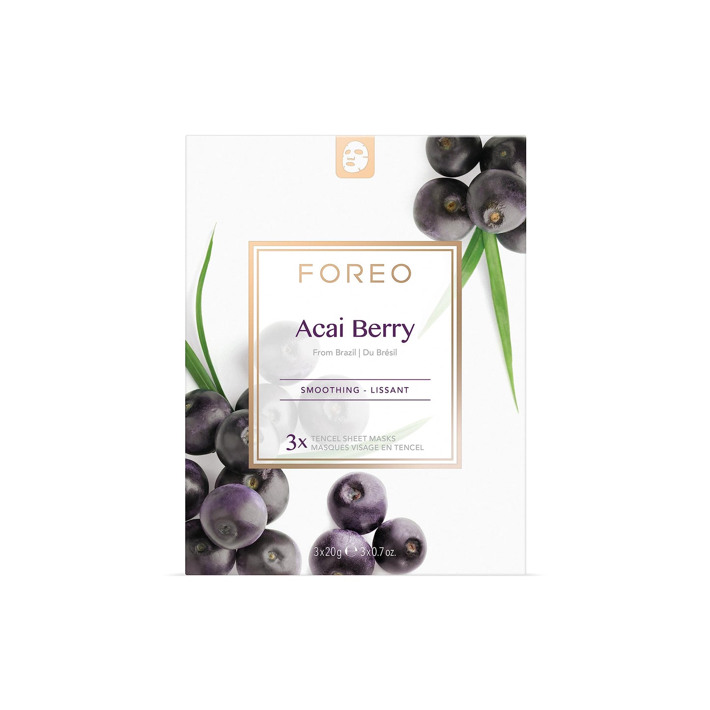 FOREO Acai Berry Firming Sheet Mask for Dry and Aging Skin, 3 pack, Hydrating, Antioxidant, Restoring Clean Forumula, Cruelty-free, Compatible with UFO devices