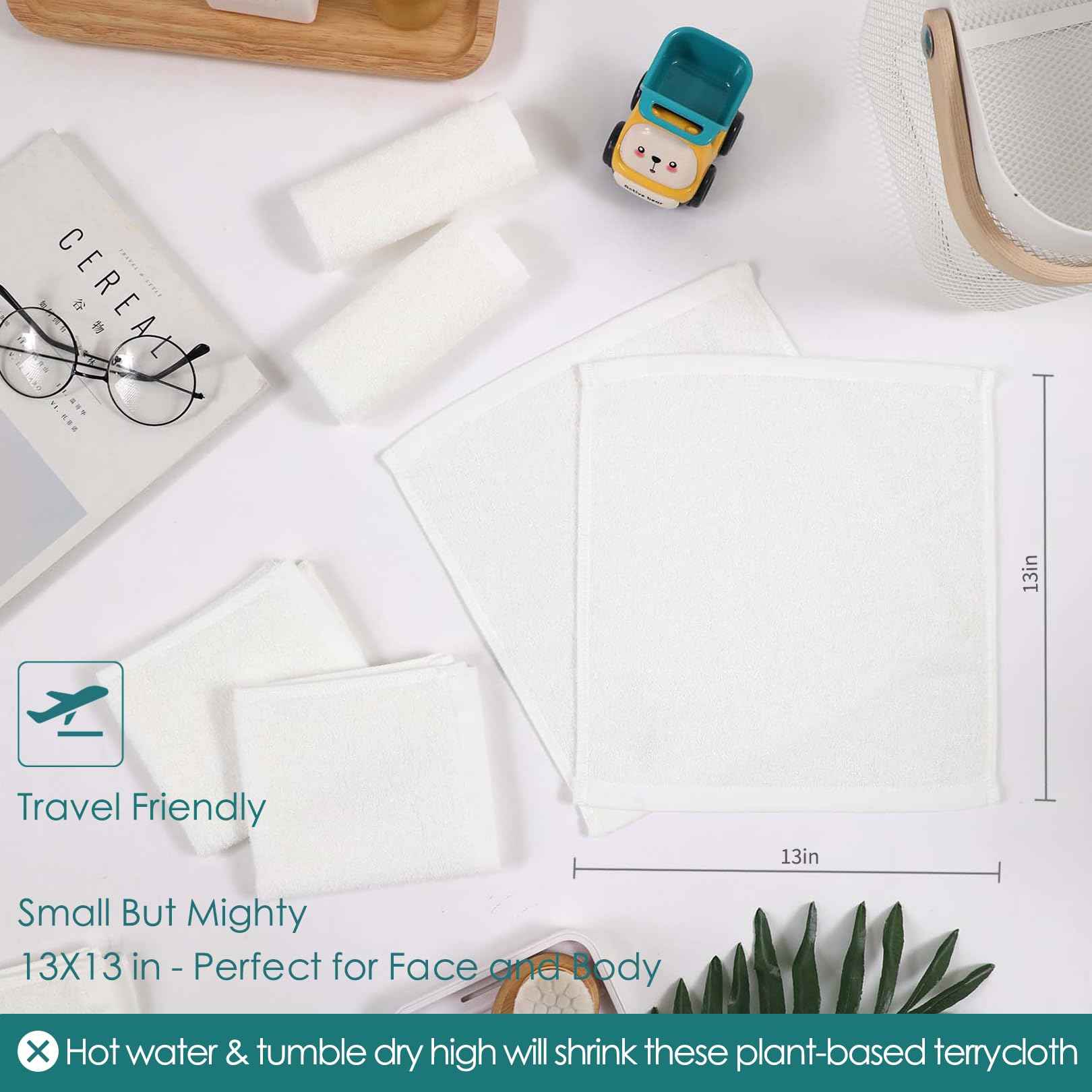 JEFFSUN Face Towels 6 Pack, 13x13 inch Extra Large White Wash Cloths on Sensitive Skin, Super Soft and Skin Friendly Bath Washcloths for Face and Body, Easy to Clean Quick Dry Facial Cleansing Cloths