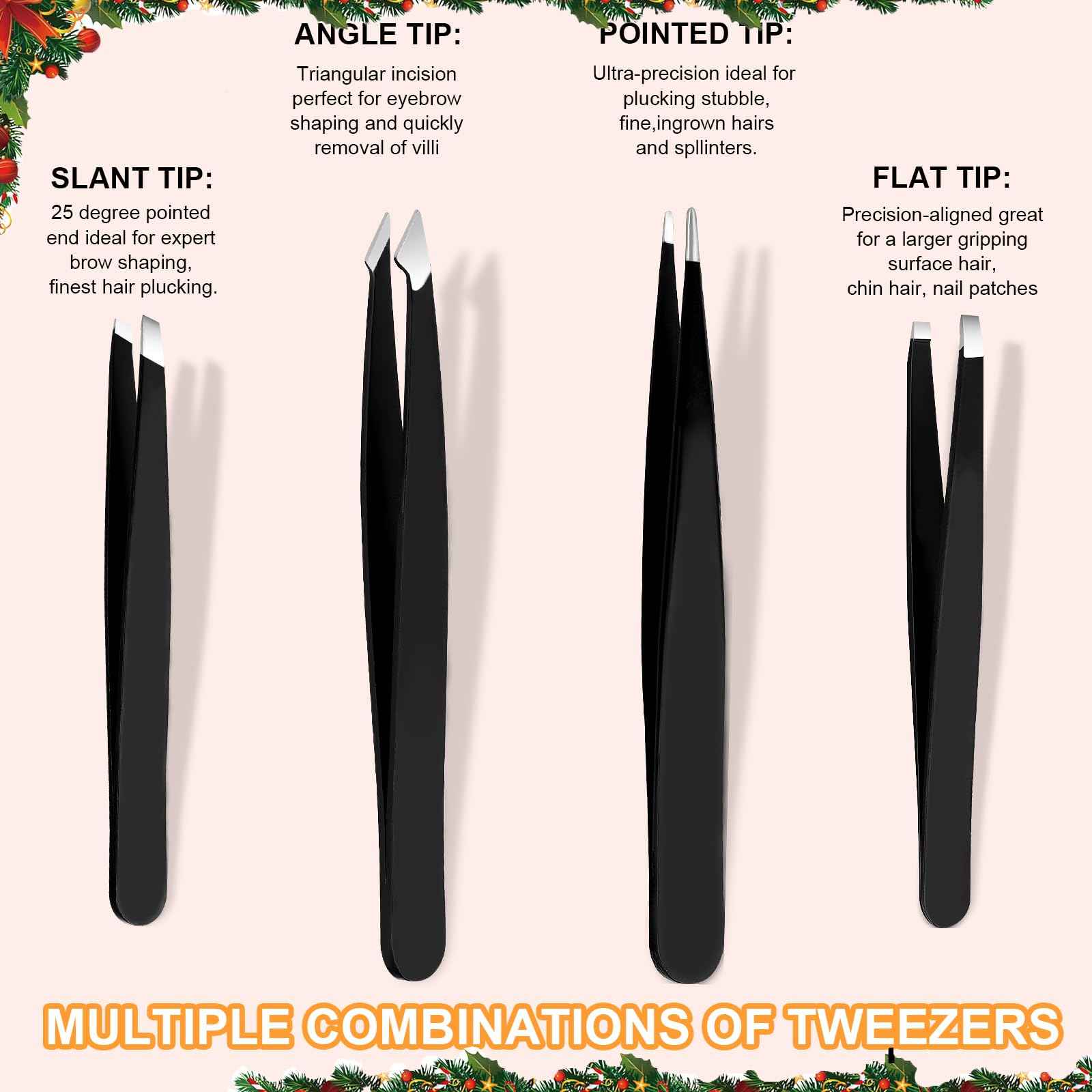 Yougai Tweezers Set, 9 Pcs Professional Stainless Steel Tweezers Kit for Women Facial Hair, Precision Eyebrow Tweezer Kit with Curved Scissors and Eyebrow Razor for Ingrown Hair Removal