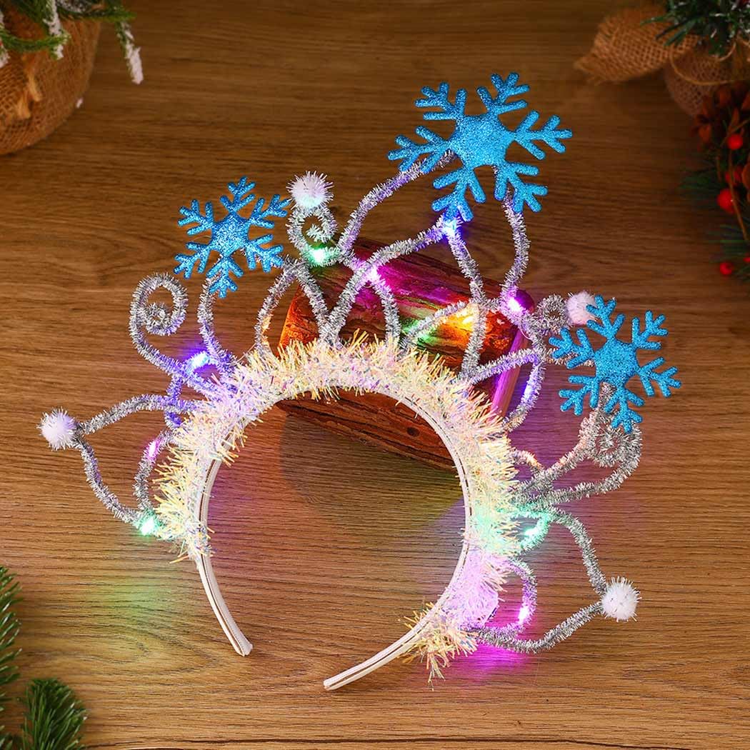 Aukmla Christmas Light Up Snowflake Headband LED Xmas Hair Band Winter Party Holiday Costume Hair Hoop Glowing Hair Accessories for Women and Girls