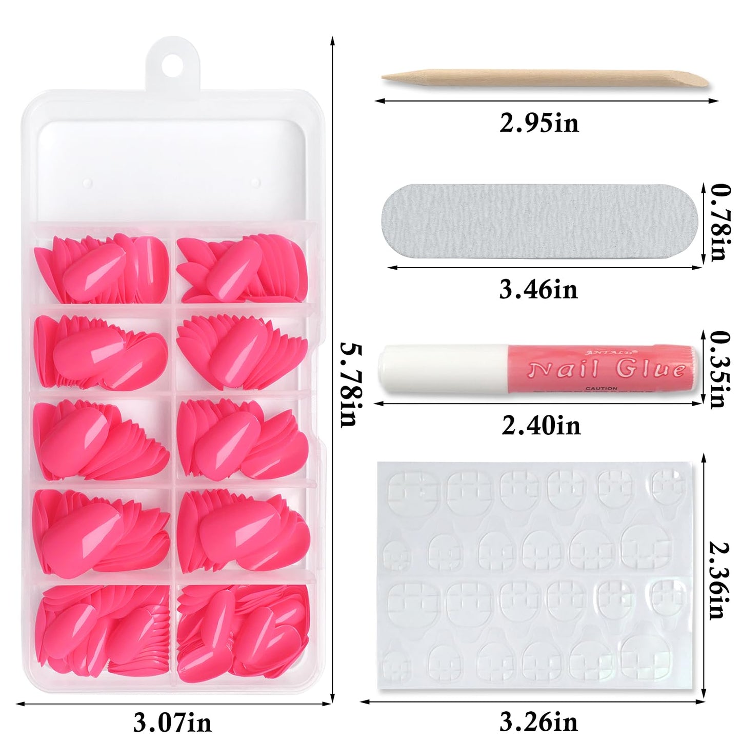 Lifextol Short Press on Nails Almond Fake Nails, 240 Round Almond Press on Nail Short Full Cover Acrylic Presson Nail Tips Hot Pink Artificial False Fingernail & Nail Glue Adhesive Tab for Women Kids