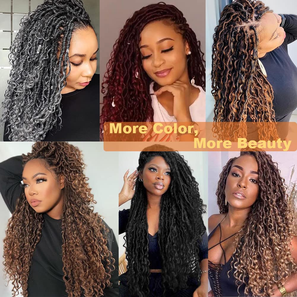 BAOTA Goddess Locs Crochet Hair 10 Inch 7 Packs Faux Locs Crochet Hair for Black Women Pre Looped Crochet Hair with Curly Ends River Locs Boho Style Hair Extensions T30/27 Color