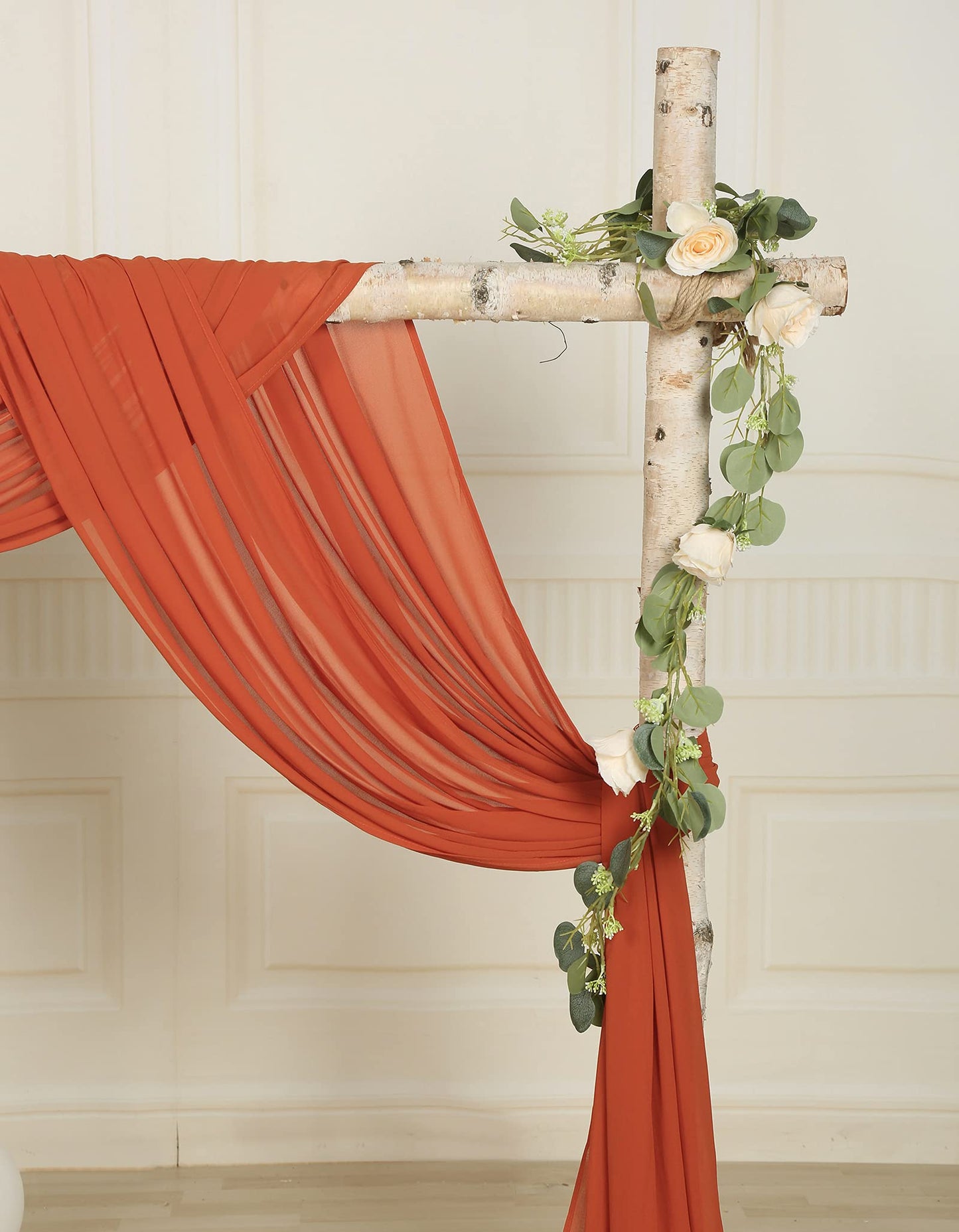 SHERWAY 2 Panels Extra Long 24Ft Chiffon Wedding Arch Drapes, Party Reception Backdrop Ceremony Swag Decoration (Burnt Orange & Burnt Orange)