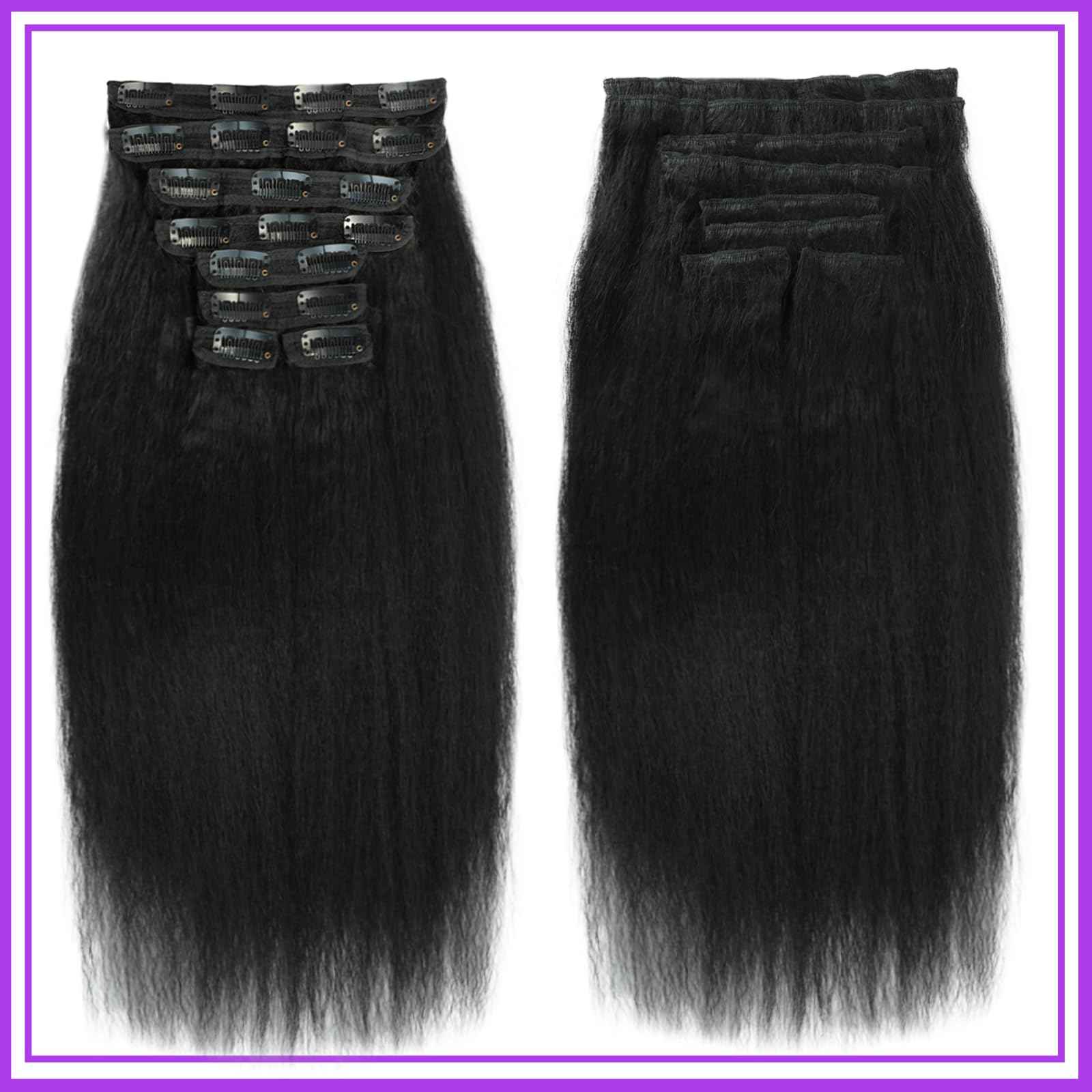 Clip in Hair Extensions Real Human Hair 14 inch Kinky Straight Clip ins For Black Women Remy Human Hair Extensions Clip ins Natural Color 8pcs 20 Clips 100g/Set