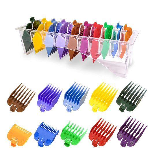 10 Professional Hair Clipper Guards Cutting Guides Fits for Most Wahl Clippers with Organizer, Color Coded Clipper Combs Replacement - 1/16" to 1"