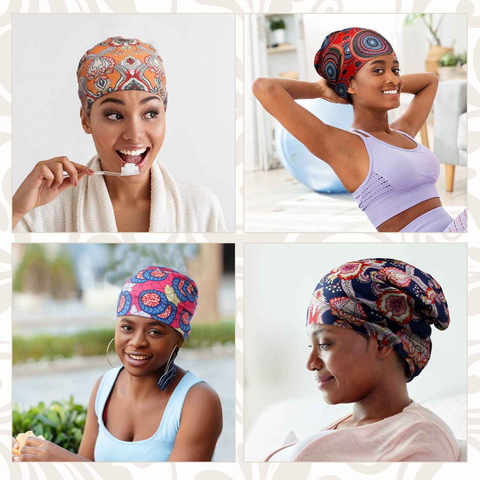 16 Pcs Satin Lined Sleep Cap African Silk Bonnet Beanie Double Layer Style Silk Hair Wrap Cover for Women (Stylish Style)