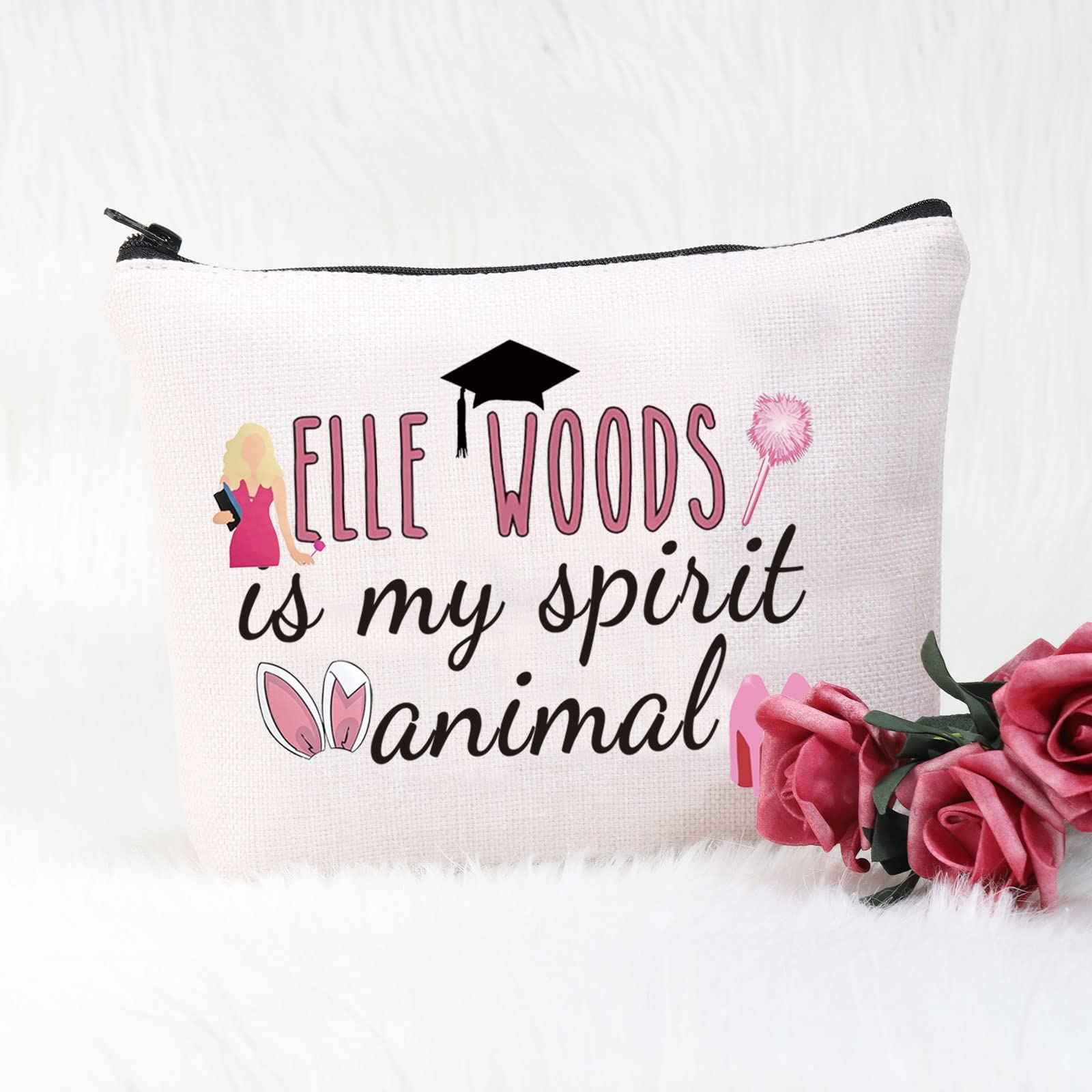 POFULL Movie Inspired Gift Law Student Makeup Bag Elle is My Spirit Animal Cosmetic Bag Attorney Gift (Woods is My Spirit Animal bag)