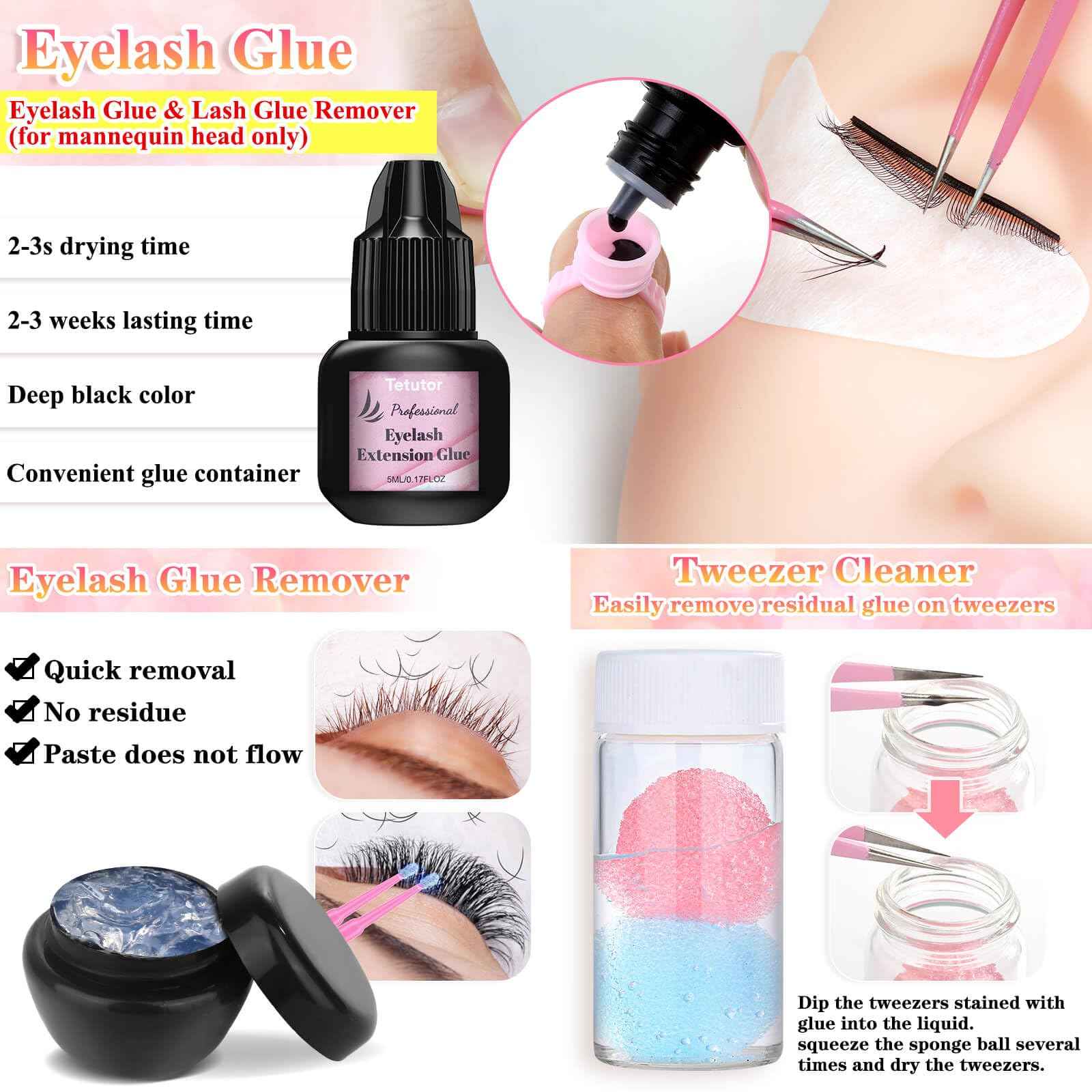 Tetutor EyeLash Extension Kit for Beginners, Professional Lash EyeLash Extension Practice Kit with Everything, Mannequin Head, Eye Lashes Glue, Lash Kit for Eyelash Extensions Beginners Training