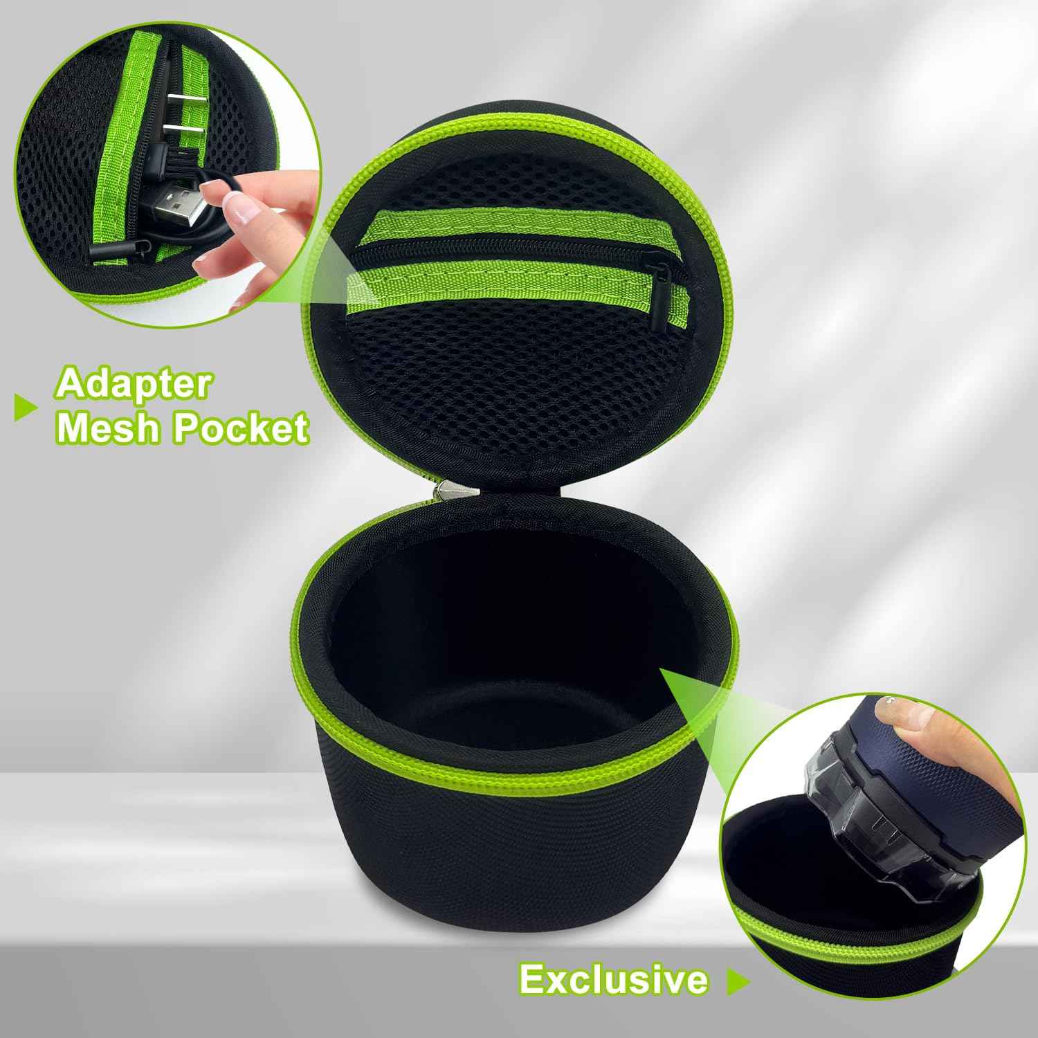 Thowapou Hard Case Compatible with Microtouch/for Tustow/for Redbreak/for SOLIMPIA Electric Shaver, (Case Only) for Titanium Head Shavers for Bald Men, Travel Electric Razor Storage Box (Black Green)