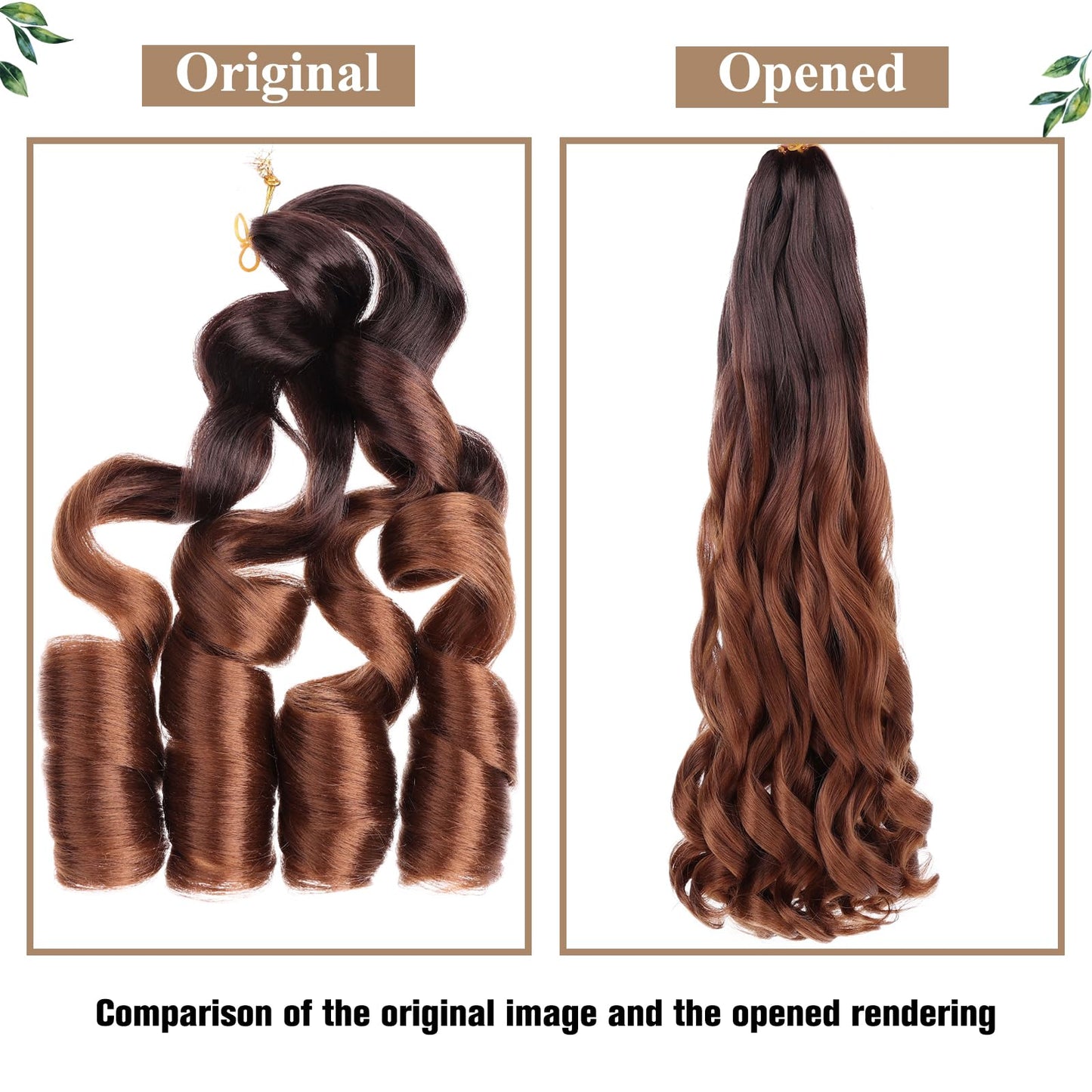 COOKOO 9 Packs 75g/Pack French Curly Braiding Hair Extensions 22 Inch Ombre Brown French Curl Braiding Hair with Curly Ends Bouncy Spanish Curls Synthetic Crochet Hair Extensions T4/30#