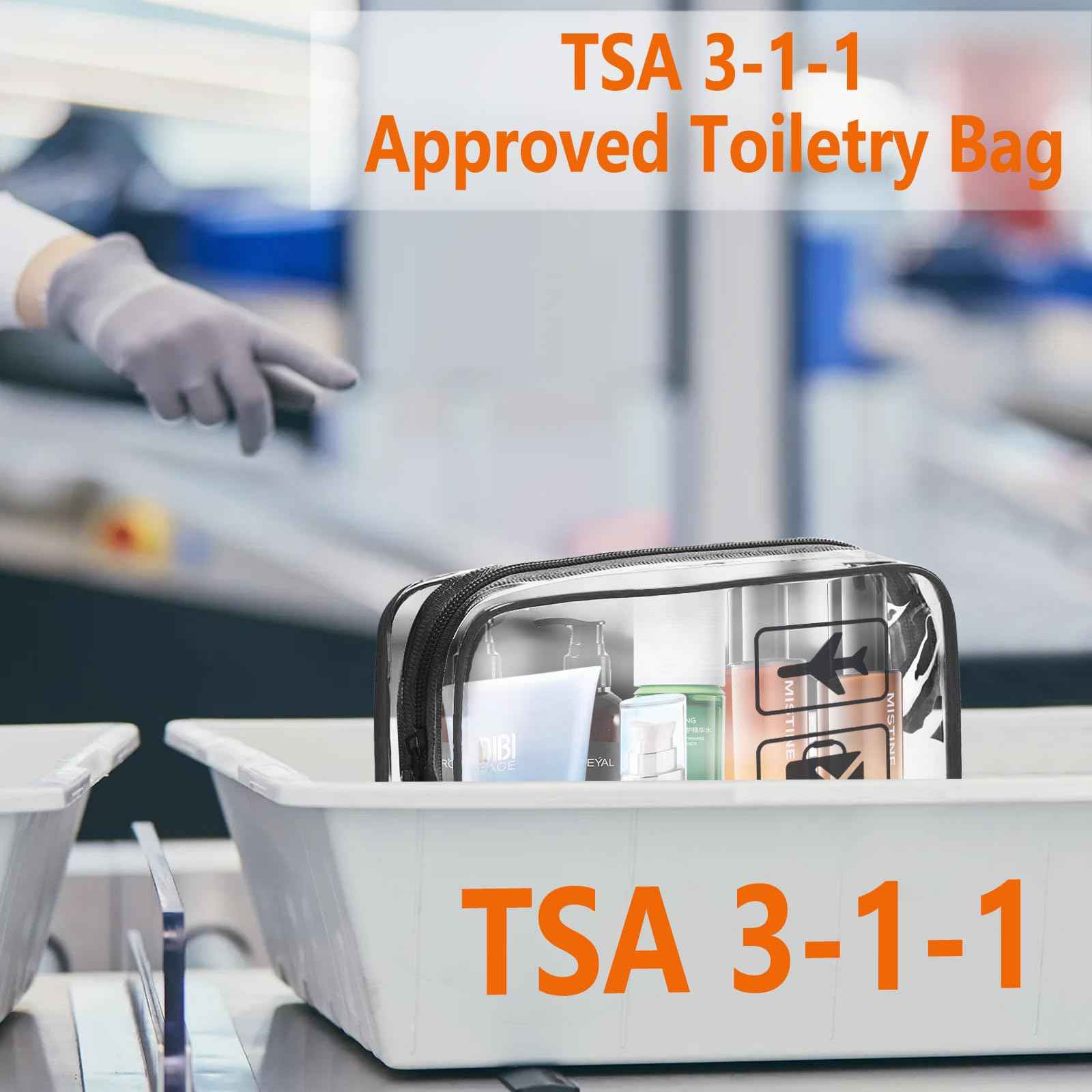 TREALDATE TSA Approved Toiletry Bag 3Pcs - 3 Pack Clear Travel Bags for Toiletries, Carry on Airport Airline Compliant Bag,Makeup Bags Clear Toiletry bags Quart Size Travel Bag,Black