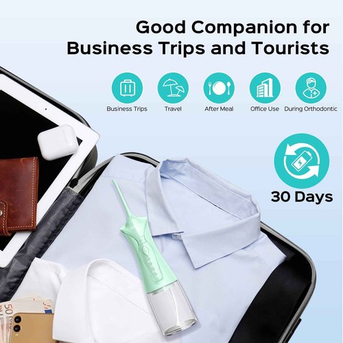 COSLUS Water Dental Flosser Pick for Teeth: 4 Modes Cordless Portable 300ML Larger Tank Water Teeth Cleaner IPX7 Waterproof Flossing Cleaning Picks for Home Travel Green C30(FC5360)