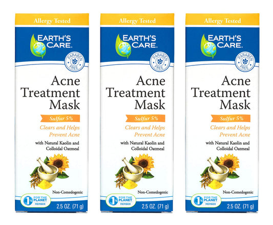 Earth's Care Acne Treatment Mask - 5% Sulfur Cystic Acne Treatment - Acne Medicine for Face Pimples and Blackheads 2.5 OZ (3 Tubes)