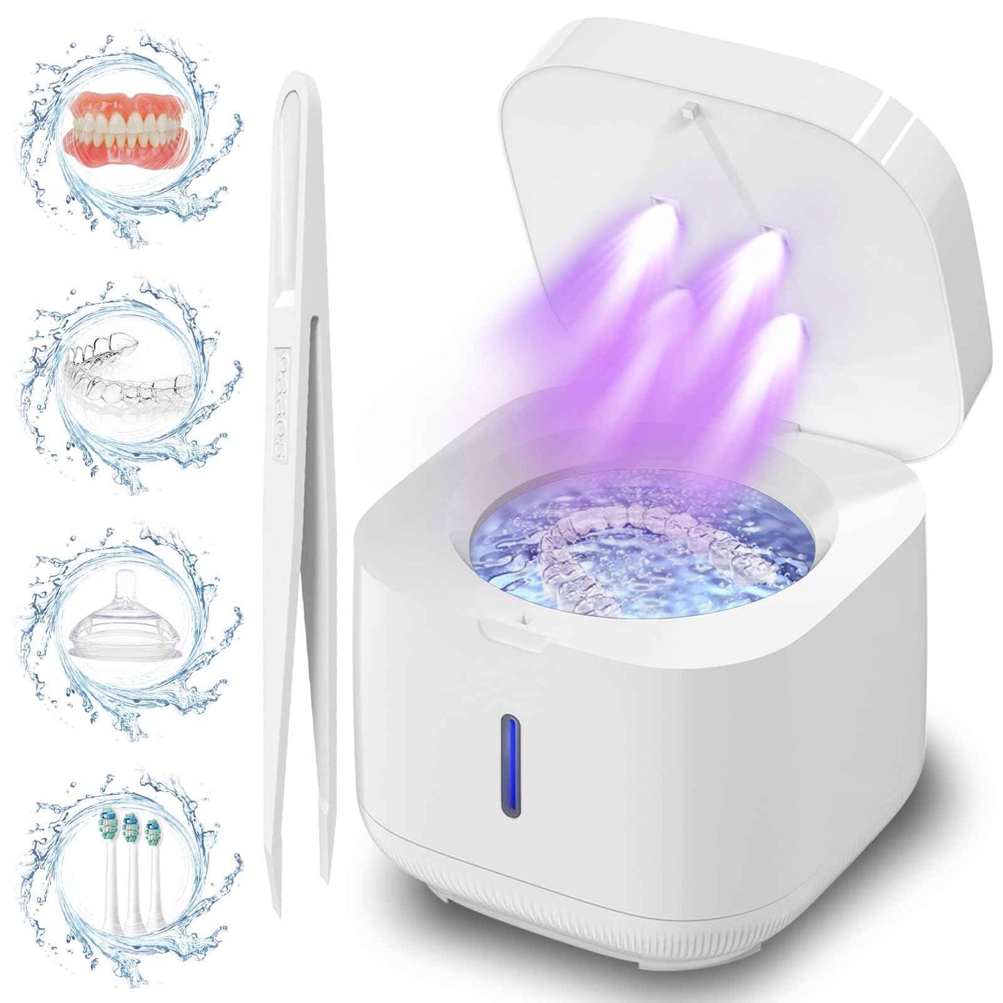 Ultrasonic Retainer Cleaner, Retainer Cleaner Machine, Dental Cleaning Pod for Dentures, Mouth Guard, Aligner, Night Guard, Ultra Sonic Cleaner for All Dental Appliances (White)