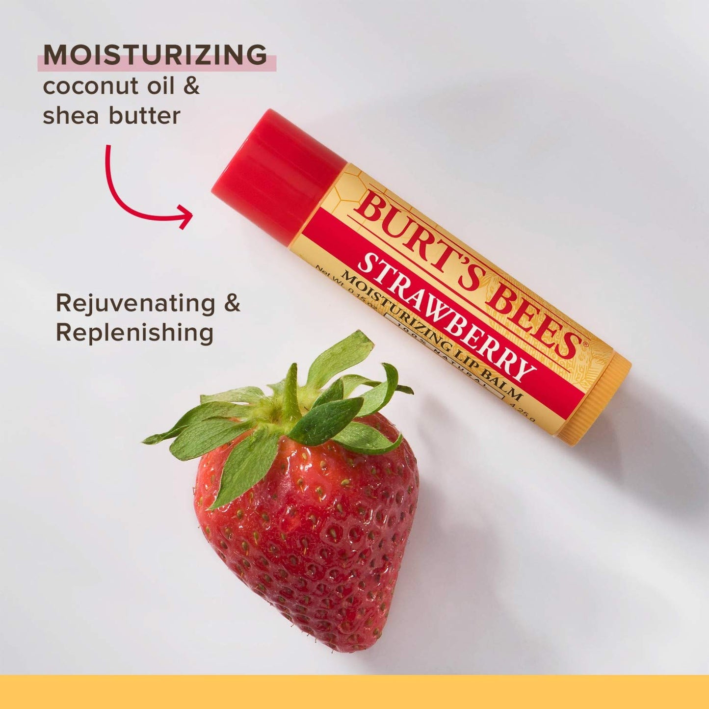 Burt's Bees 100% Natural Moisturizing Lip Balm, Strawberry with Beeswax & Fruit Extracts - 4 Tubes