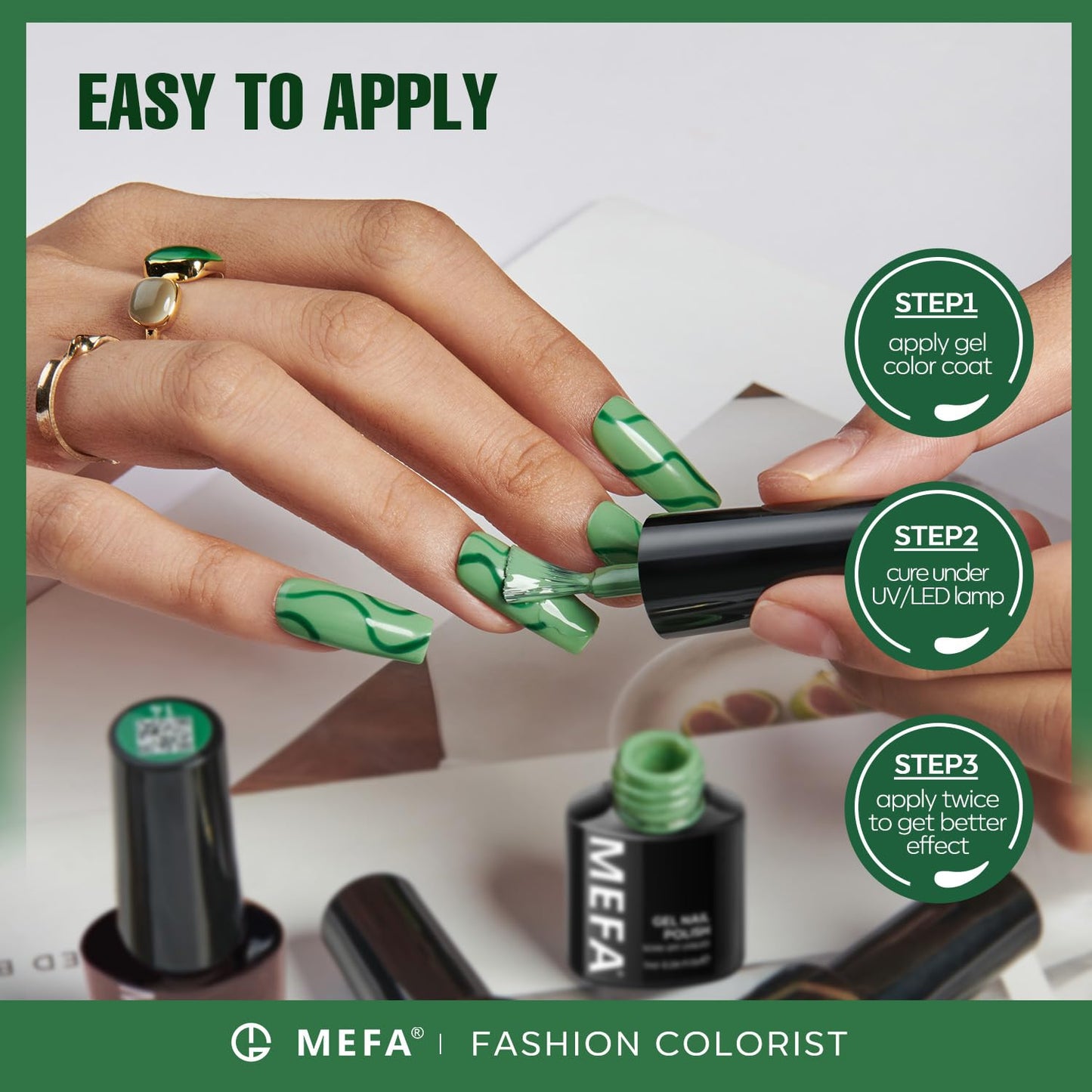 MEFA Green Gel Nail Polish, 6 Colors Green Glitter Nail Polish Gel Dark Avocado Sage Green Evergreen Sparkle Gel Polish Set Soak Off Nail Art DIY Salon Manicure Nail Art Holiday Gifts for Women