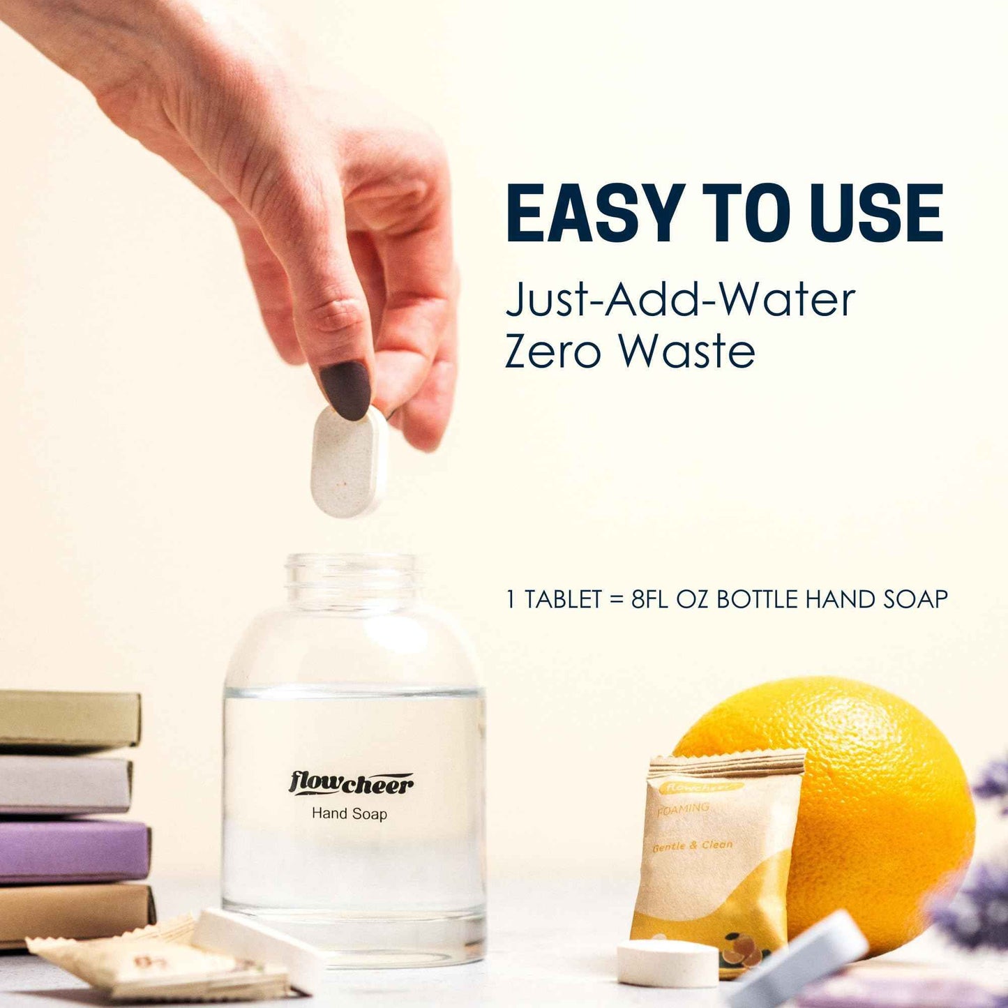 flowcheer Foaming Hand Soap Tablet Refills+ Pump Bottle Dispenser 12 OZ/350 ML Refillable with 12 Pack Variety Fragrance Soap Refills Tablet