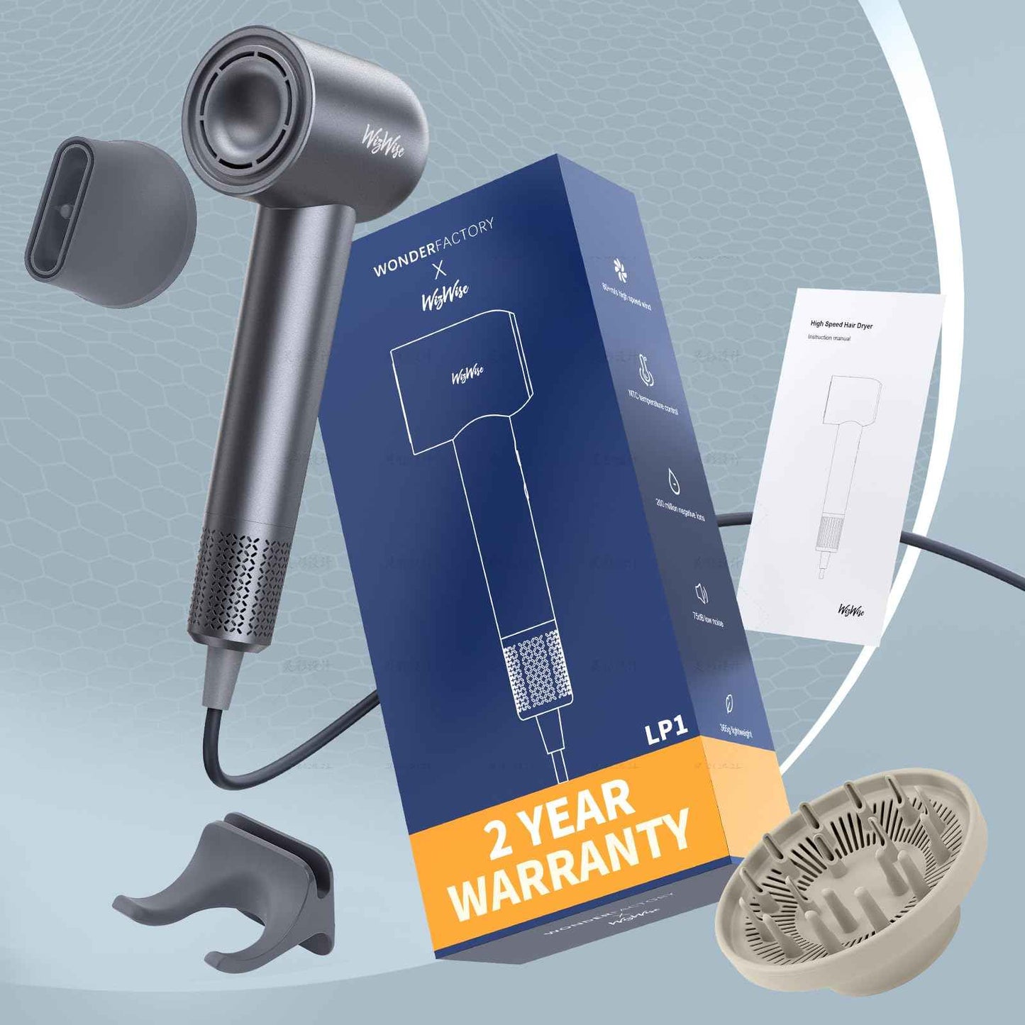 Ionic Hair Dryer, Overheating Protection Temperature Control 5 to 6 Min Fast Drying, Powerful 1500W Blow Dryer 200M Negative Ions, Quiet Lightweight Buckle Nozzle & Diffuser for Home Travel