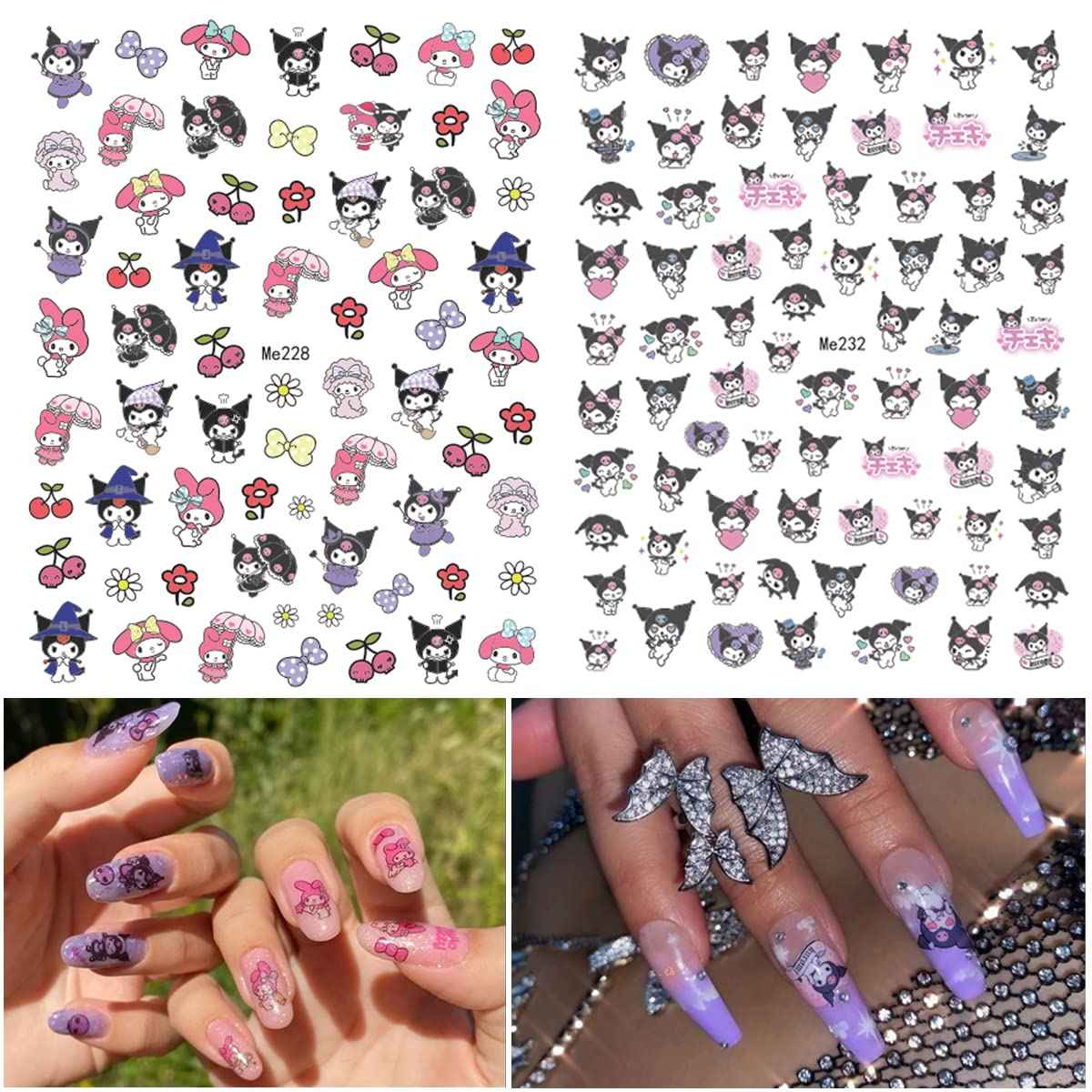 Cute Cartoon Nail Art Stickers Decals Cartoon 3D Self-Adhesive Nail Art Supplies Designer Nails Decals for Women Kids Girls Manicure Acrylic Nails Decoration Accessories 6 Sheets