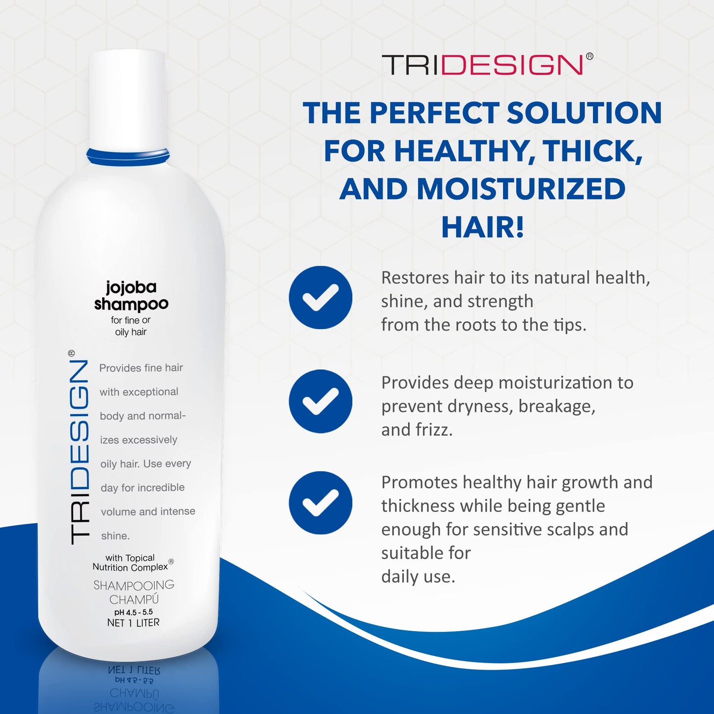 TRI Design Moisturizing Shampoo – Anti-Thinning, Growth & Thickening with Jojoba, Panthenol, Collagen, & Henna for Dry, Fine, Oily Hair – 32 oz