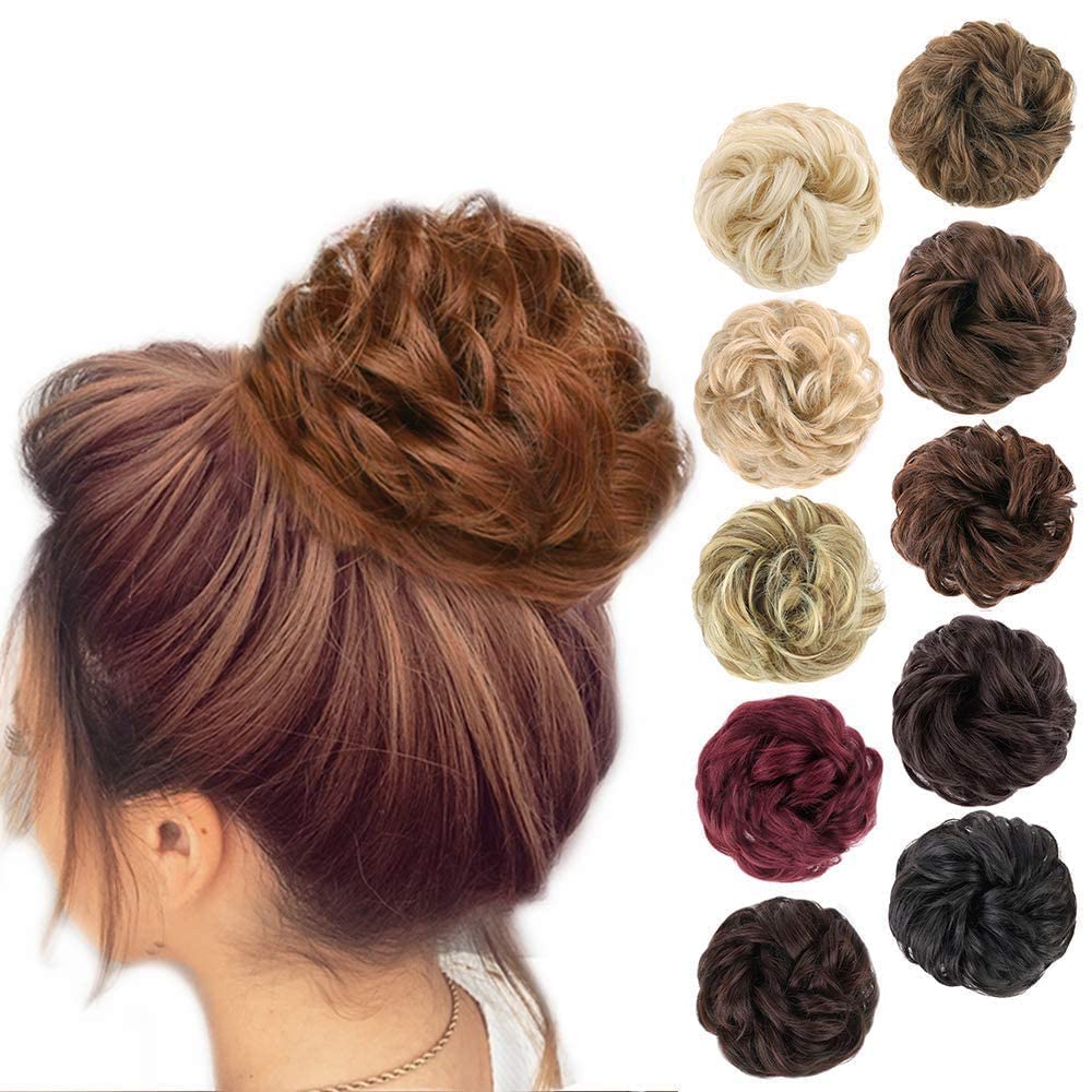 MORICA 1PCS Messy Hair Bun Hair Scrunchies Extension Curly Wavy Messy Synthetic Chignon for Women (Light Golden Auburn##)