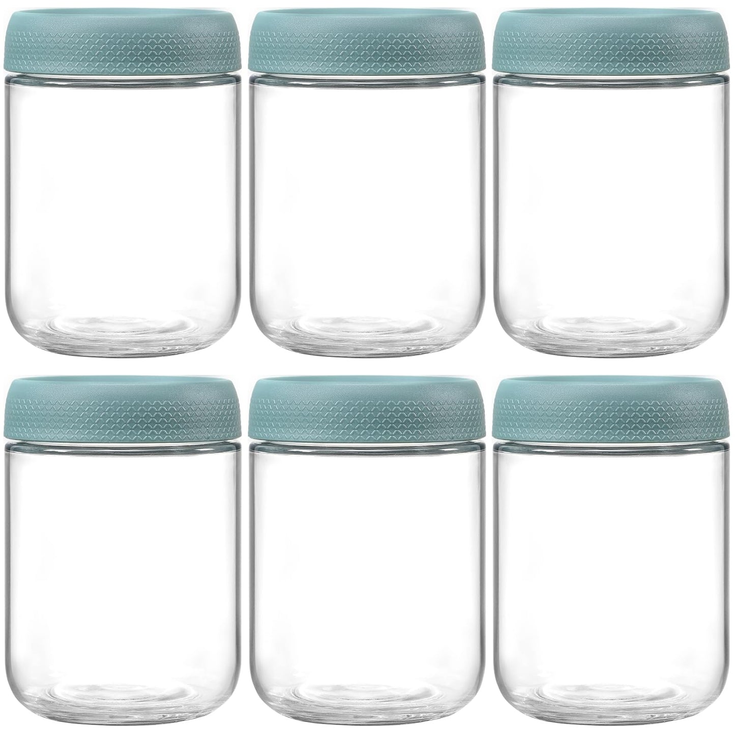 NETANY 6-pack 16oz Glass jars with Airtight Lids, Overnight Oats Containers with Lids, Wide mouth Mason Salad jars, Glass Food Storage Containers for Snacks Yogurt Spice Sugar - Green