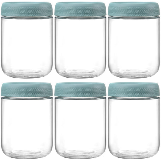 NETANY 6-pack 16oz Glass jars with Airtight Lids, Overnight Oats Containers with Lids, Wide mouth Mason Salad jars, Glass Food Storage Containers for Snacks Yogurt Spice Sugar - Green