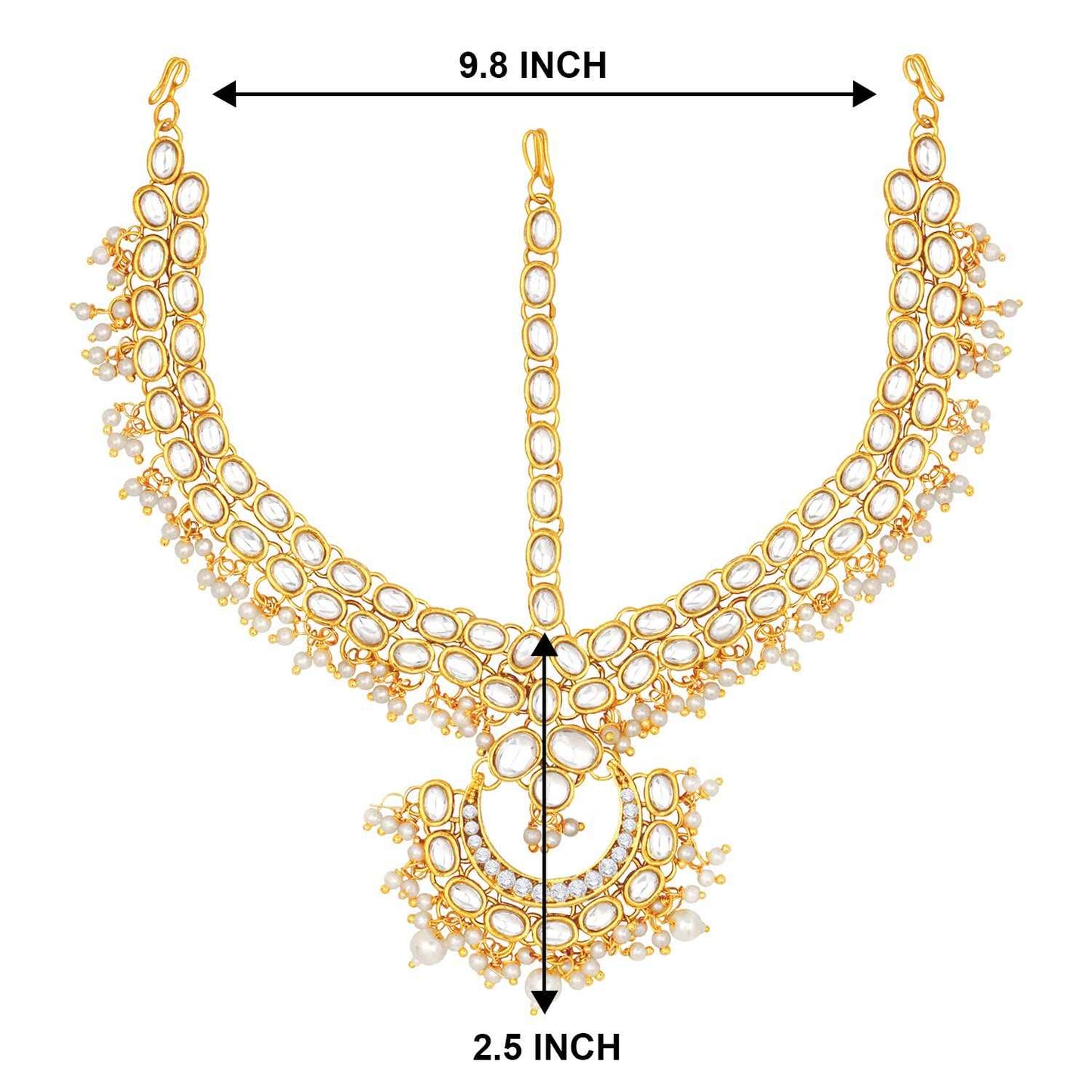 Aheli Traditional Gold Plated Red Kundan Pearl Maang Tikka Matha Patti Gift for Women