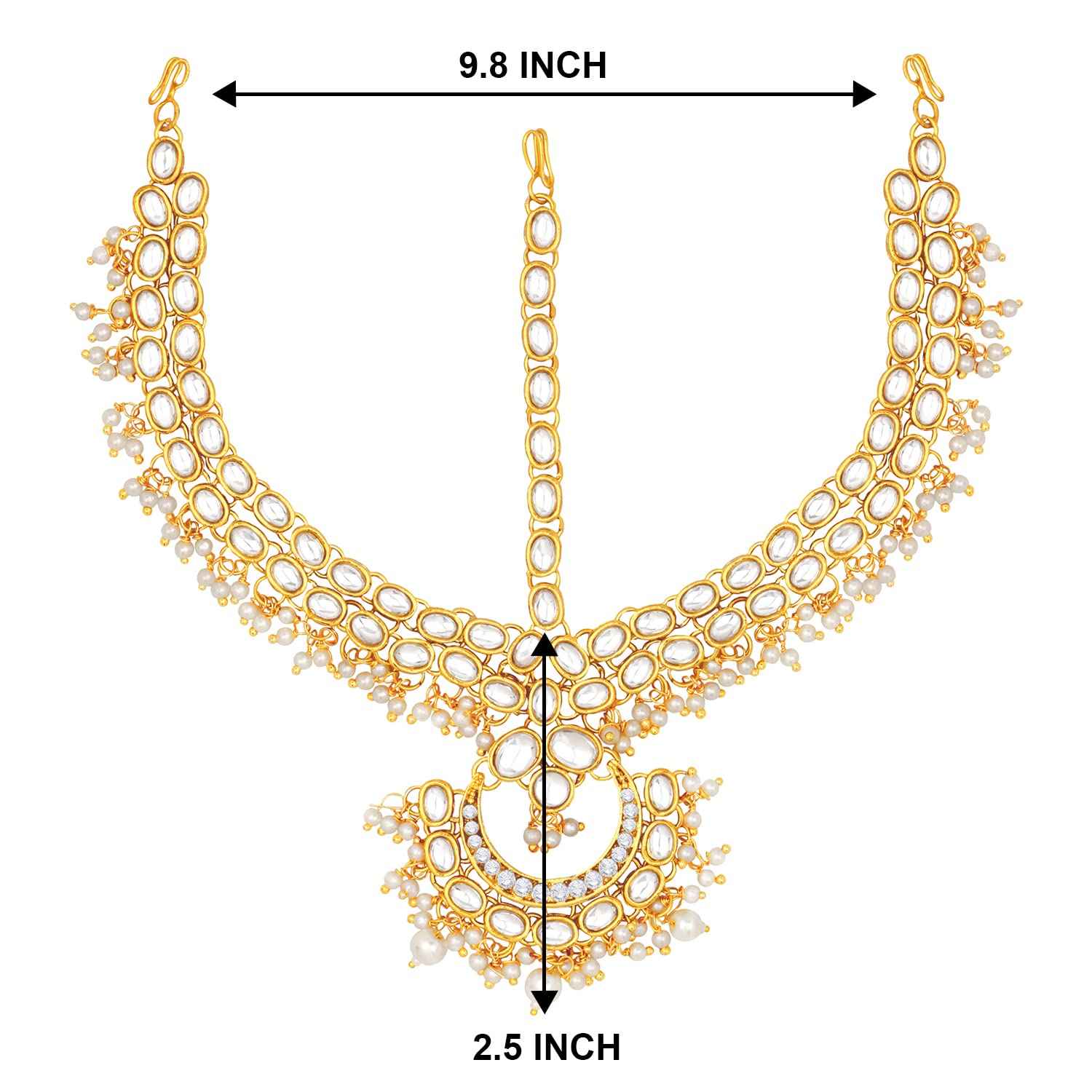 Aheli Traditional Gold Plated Red Kundan Pearl Maang Tikka Matha Patti Gift for Women