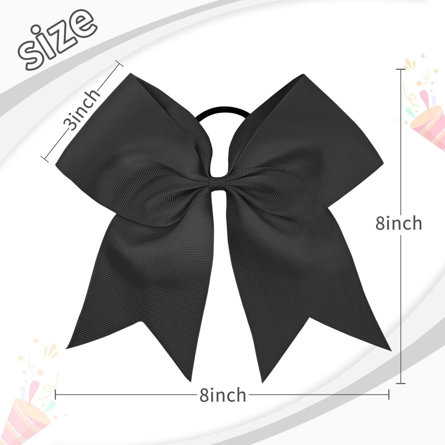 CN Large Cheer bow 8" Girls Ponytail Holders Jumbo Teams Cheerleaders Hair Bows Competition Sports Elastic Hair Ties Accessories (Black)