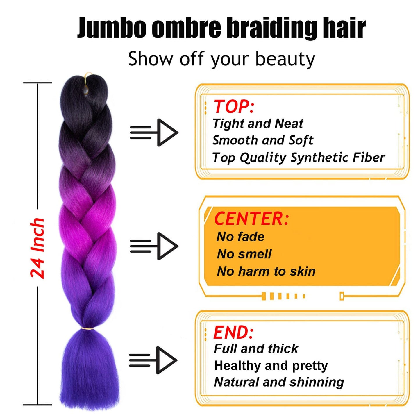 TENGSHUO FLY Black to Purple Red to Royal Blue Braiding Hair 1 Packs Synthetic Braid Hair Extensions Ombre Braiding Hair 24" or Box Braids Twist Crochet Braids(24"1Pack,Black-Purple Red-Royal Blue)