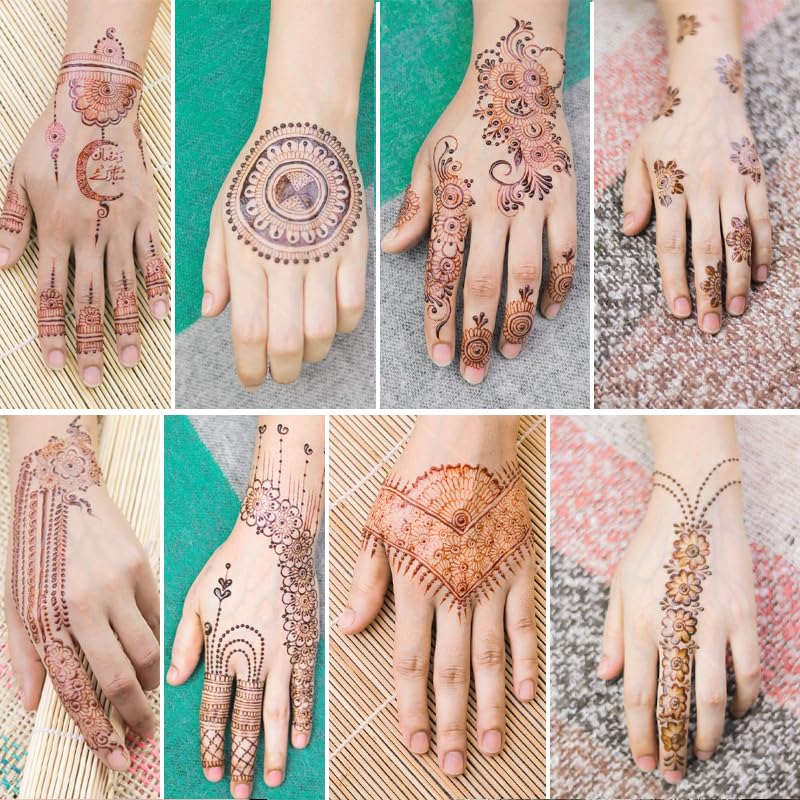 8 Sheets Red Brown Lace Temporary Tattoos - Waterproof