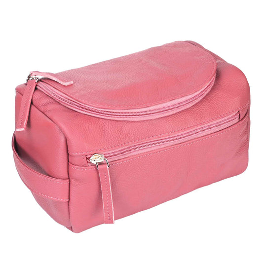 ELIZO Premium REAL Leather Toiletry Bag for Men Dopp Kitt Hanging Mens Toiletry Large TSA Toiletries Bag Shaving Grooming Bag Organizer Espresso (Pink, Large)