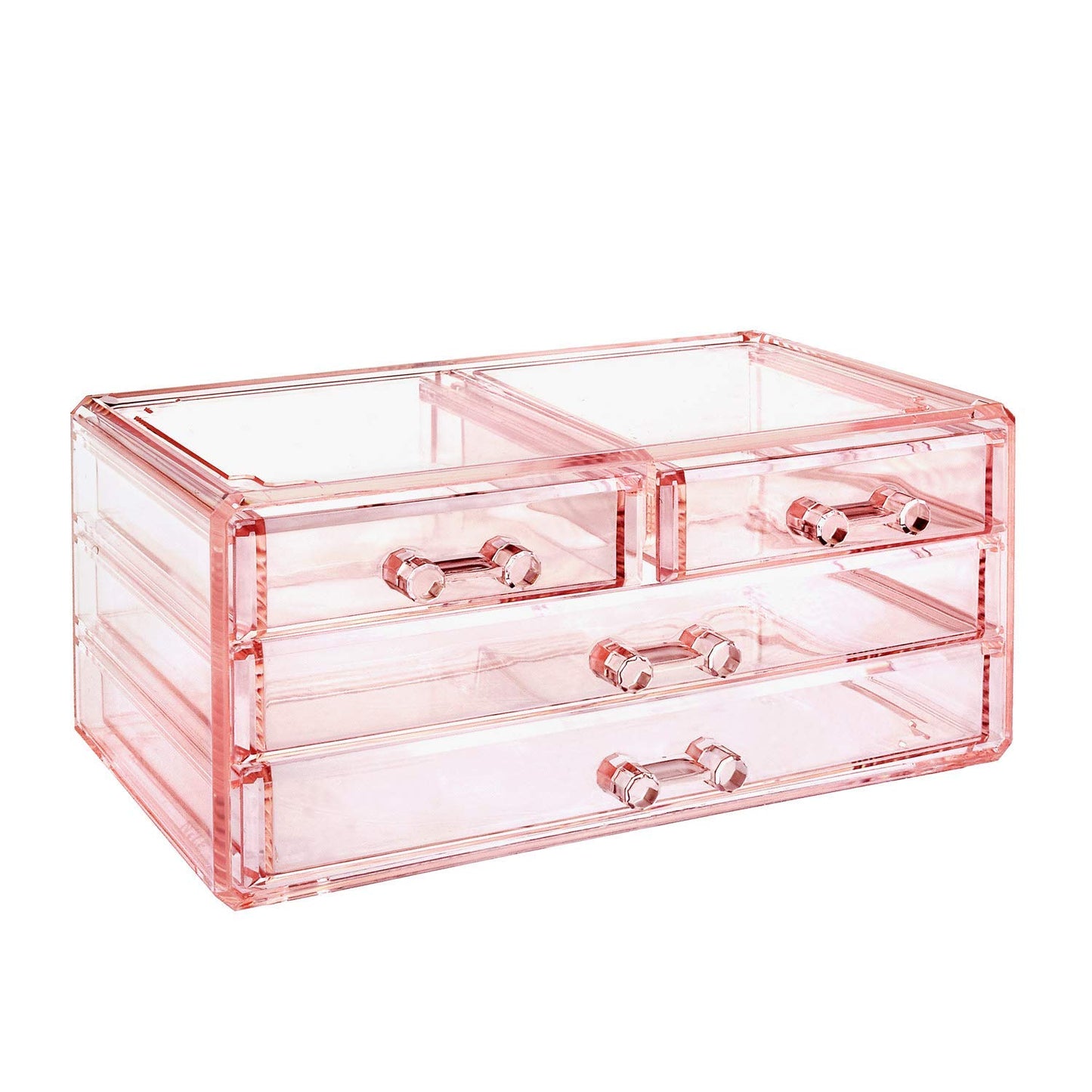 Ikee Design Pink Jewelry & Cosmetic Storage Display Boxes Two Pieces Set, Organizer Makeup Holder, for Vanity