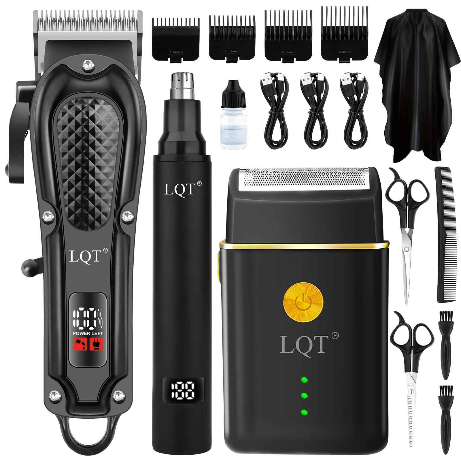 Hair Clippers for Men, 3-Piece Cordless Grooming Kit with Rechargeable Clipper, Foil Shaver & Nose Trimmer, LED Power Display for Precision Hair & Beard Cutting at Home
